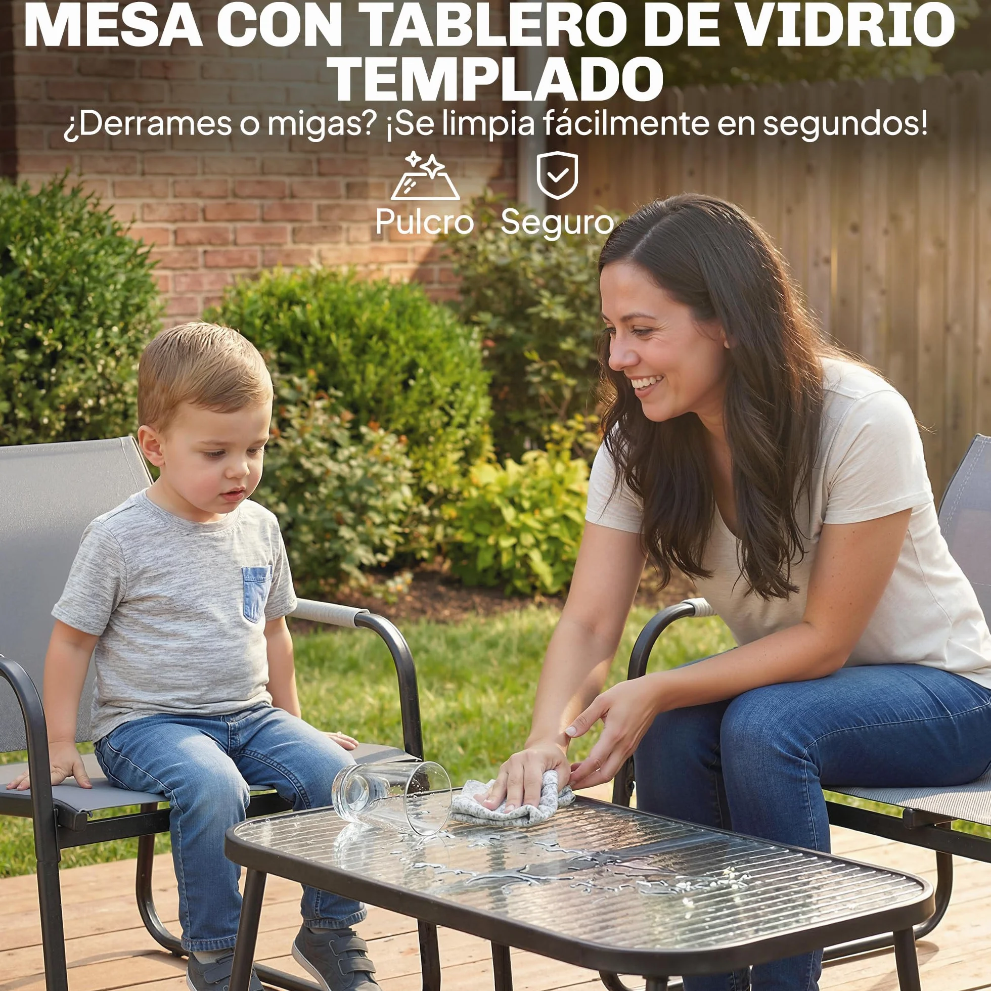 Outsunny Conjunto de Jardín Exterior de 4 Piezas, Muebles Jardín Exterior con 1 Sofá de 2 Plazas, 2 Sillones y Mesa de Vidrio Templado, Estructura de Acero y Textilene Transpirable, Gris