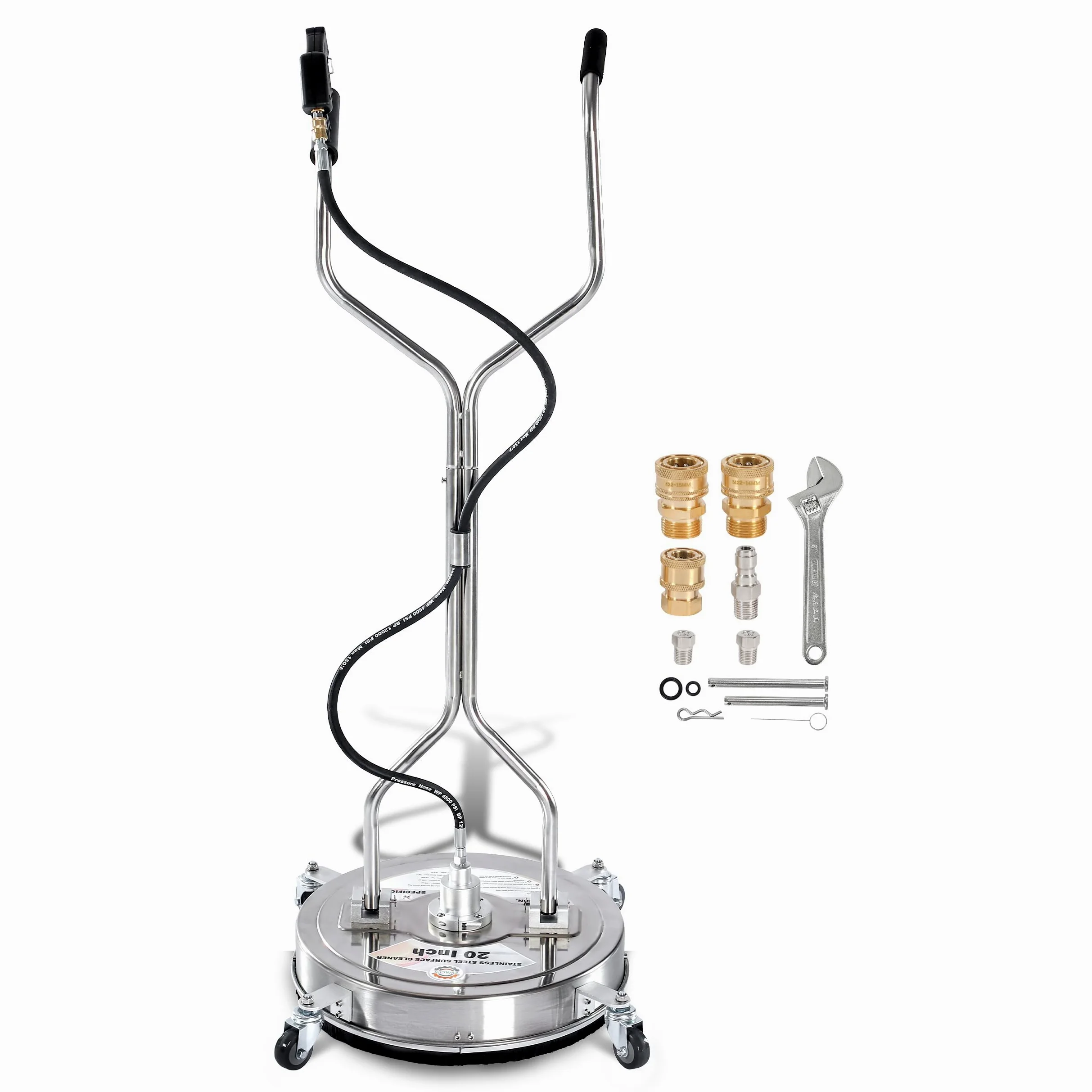 PWACCS Limpiador de superficies a presión de 20 pulgadas, lavadora de superficies de lavado a presión de acero inoxidable con doble mango y 4 ruedas, limpiador a presión de 4500 PSI para limpiar