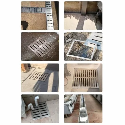 Rejilla de Drenaje de Acero Inoxidable 304 con Marco,Rejilla de Rejillas de alcantarillado cuadradas,Colador de Drenaje de Piso de Garaje, Lavabo de Drenaje de canalón de jardín