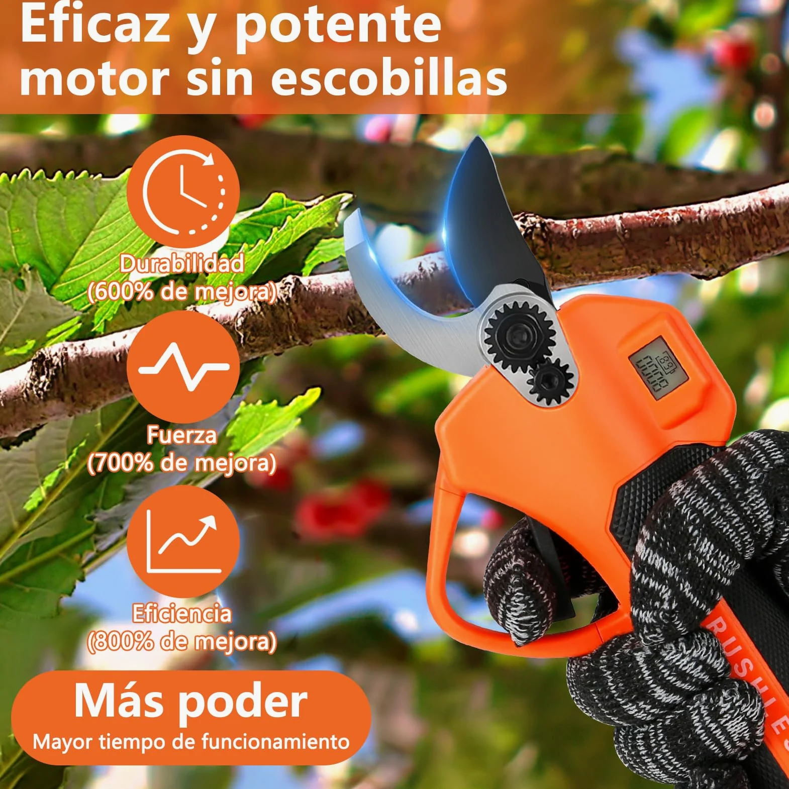 Tijeras de Podar Eléctricas, Profesional Tijeras de Podar con Motor Brushless, LCD Pantalla, 2000 mAh Bateria, SK5 Suchillas, Tijeras de Jardín Eléctricas para Jardinería, Árboles Frutales, Viñedos