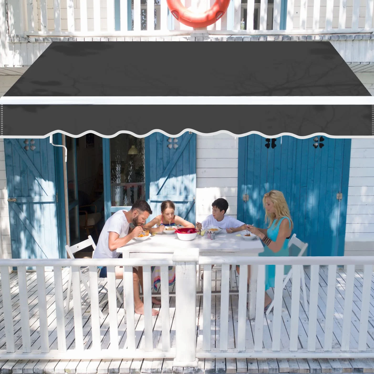 Herrselsam Toldo con brazo articulado, 300 x 250 cm, toldo retráctil con manivela, protección solar contra el agua, ángulo ajustable hasta 30 grados, requiere montaje, incluye soporte de pared, color
