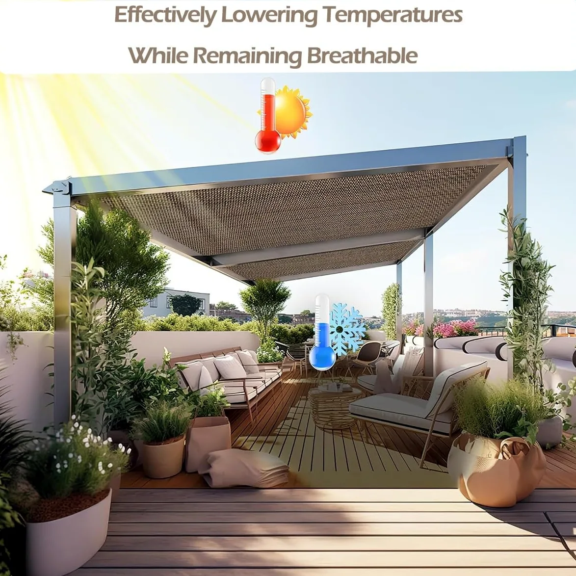 Toldo Vela de Sombra Rectangular, Malla Sombra para Jardin Exterior Protección UV del 90%, 2x2 2x3 3x3 3x4 3x5 4x4 4x5 4x6 5x5 6x4 Tela de Sombra con Ojales, Color del café(3x5m)