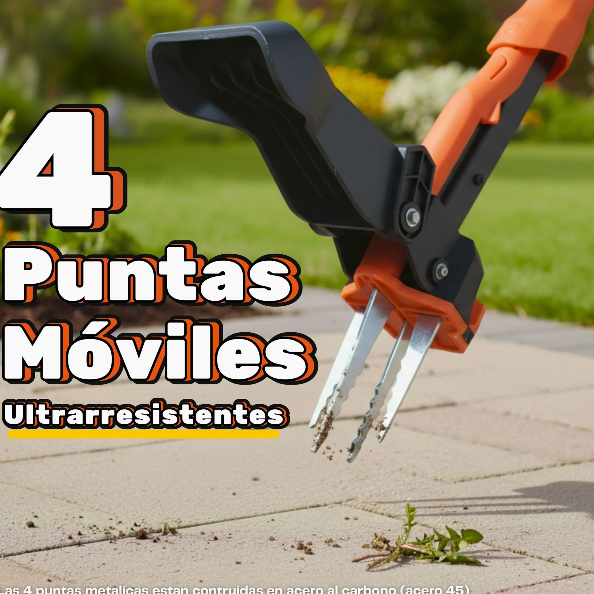 Extractor Malas Hierbas con 4 Puntas de Acero Ultrarresistente y Eyector de Plantas | Herramienta para Quitar Malas Hierbas Jardin Sin Agacharte Y Sin Esfuerzo. Deshierbador Manual Largo 100 Cm