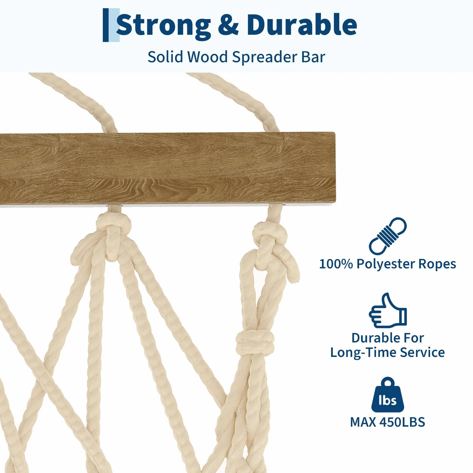 Garvee Hamaca Doble De Cuerda De Yute para Exteriores – Ergonómica con Cojín Extraíble y Resistencia Al Clima para Jardín, Patio o Playa – hasta 204 kg (Amarillo Marrón)