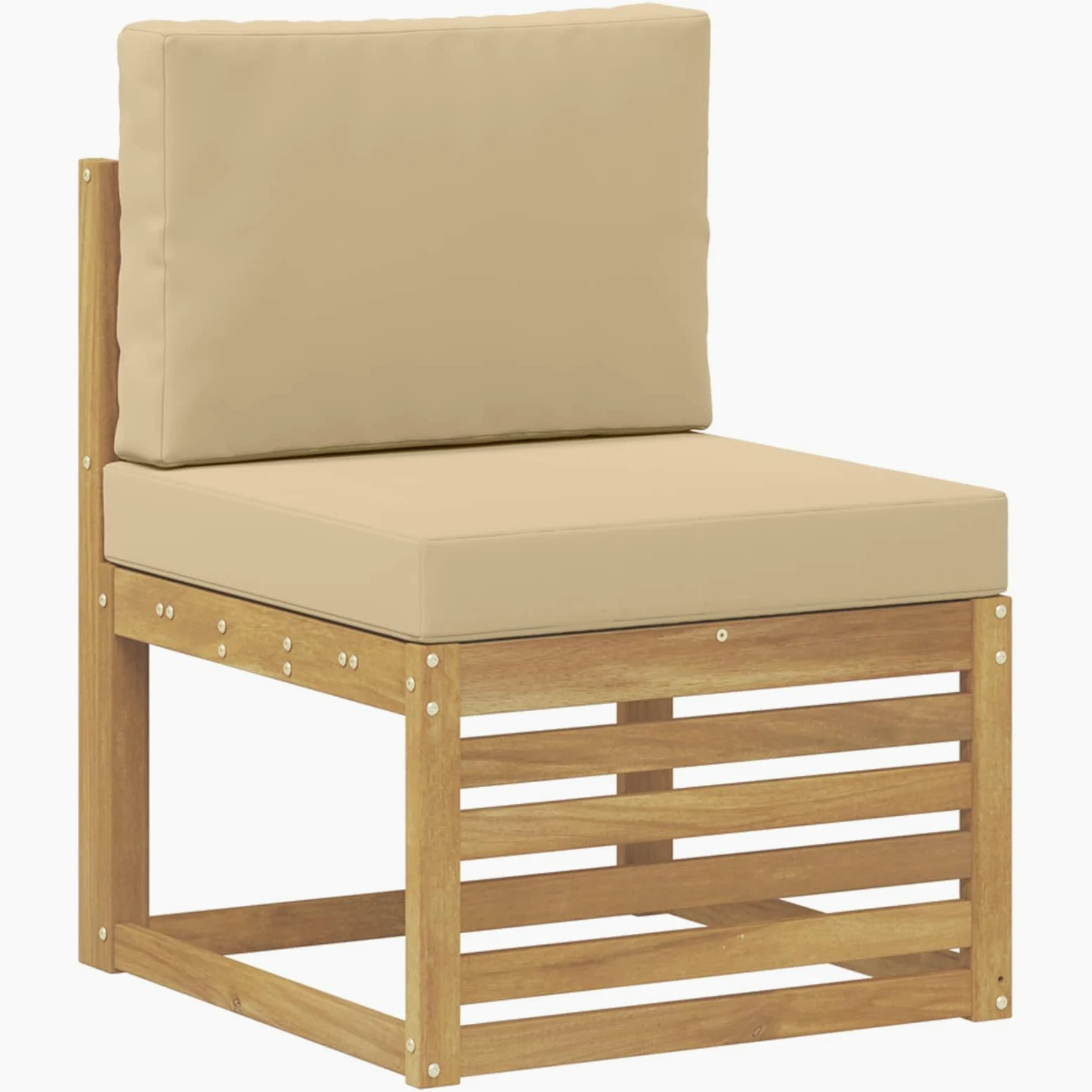 Juego de 6 sofás de exterior de madera maciza de acacia para terraza y jardín, diseño modular resistente a la intemperie, con 6 asientos, incluye cojines y respaldos acolchados