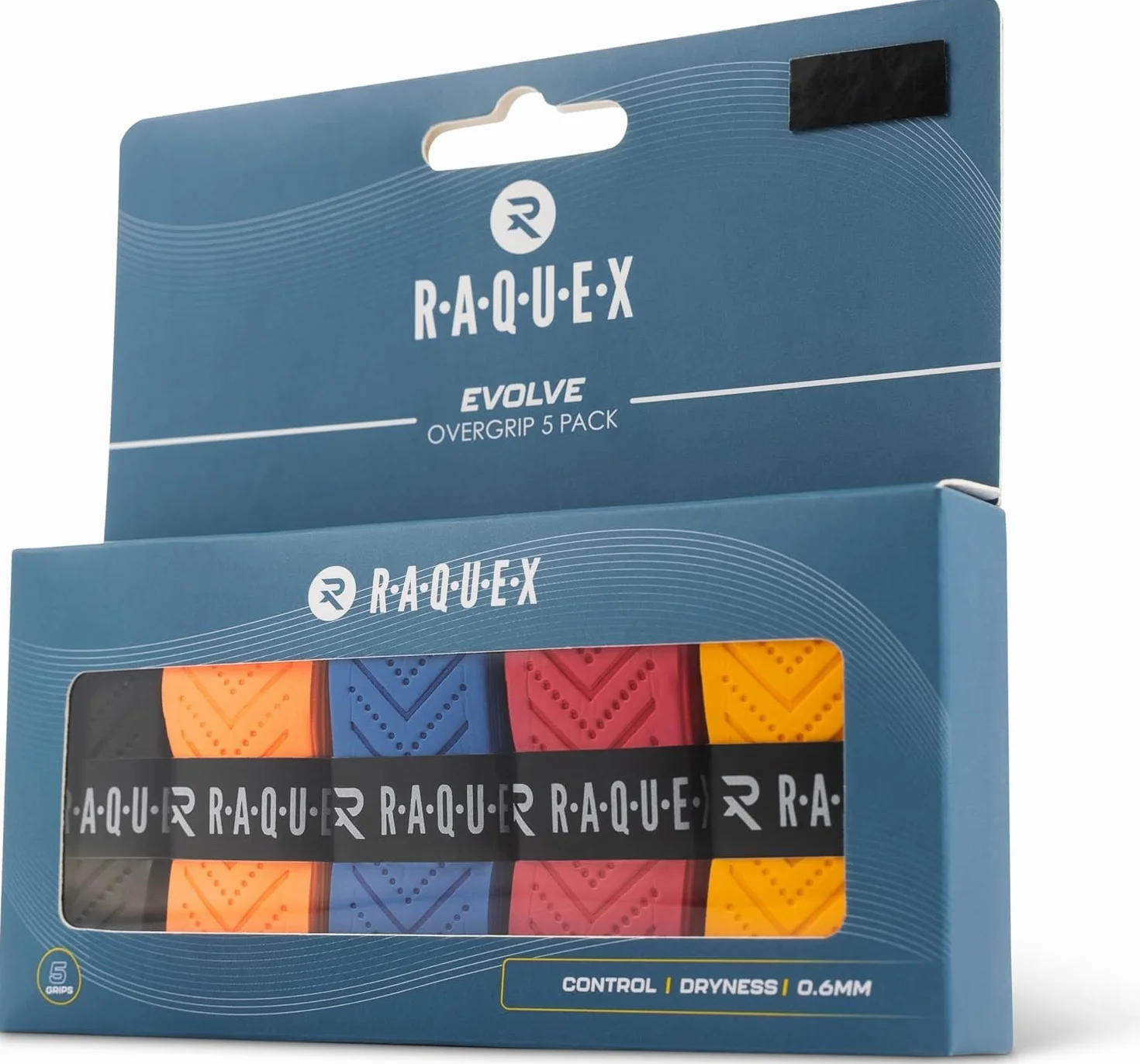 Raquex Overgrips Evolve 5-Pack Multicolor Tennis Badminton Squash Padel Pickleball Grip Antideslizante