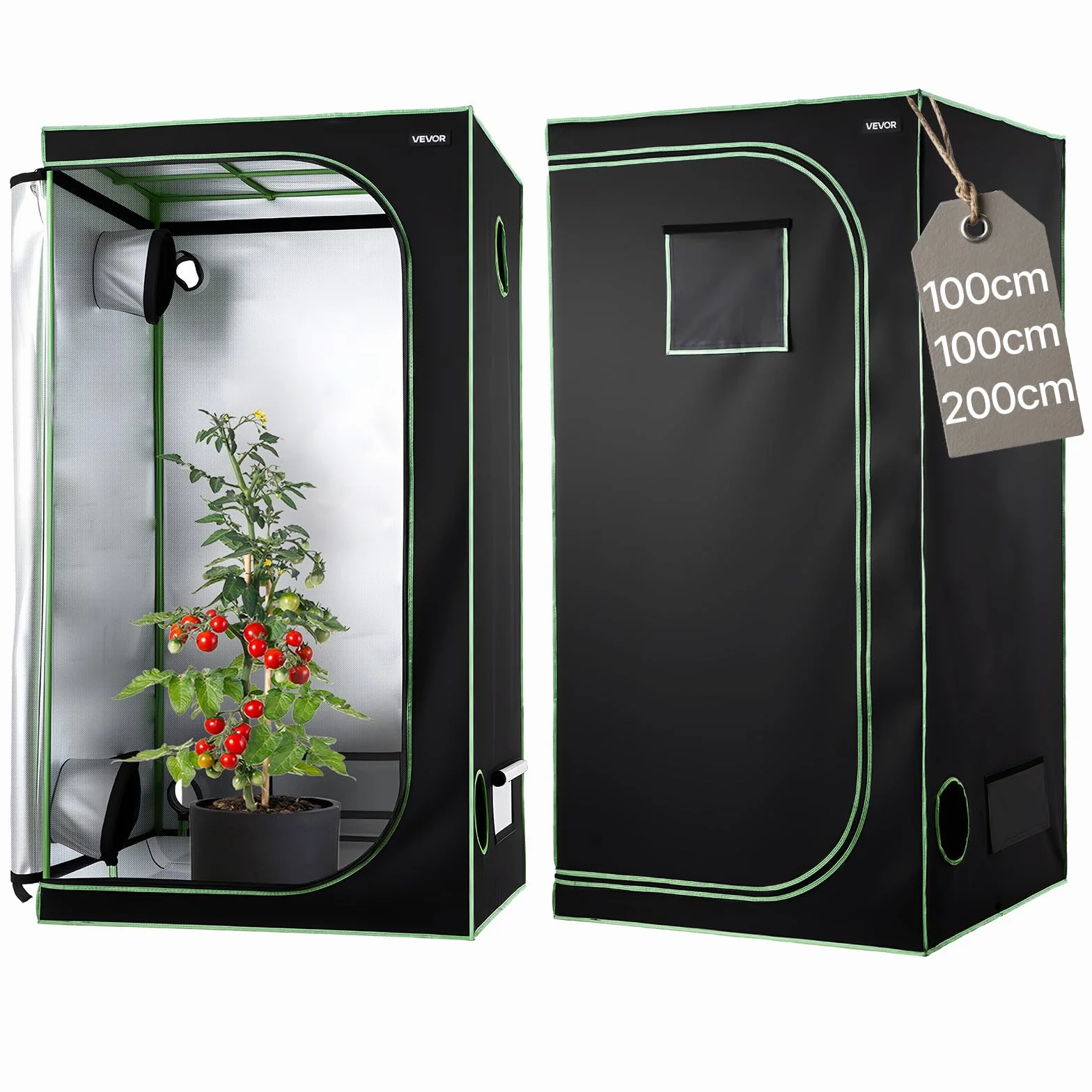 VEVOR Armario de Cultivo Interior 100x100x200 cm, Carpa de Cultivo con Ventana de Observación, Bandeja de Suelo y Cremallera, Mylar 600D de Alta Reflectancia, Tienda para Plantas, Flores, Verduras