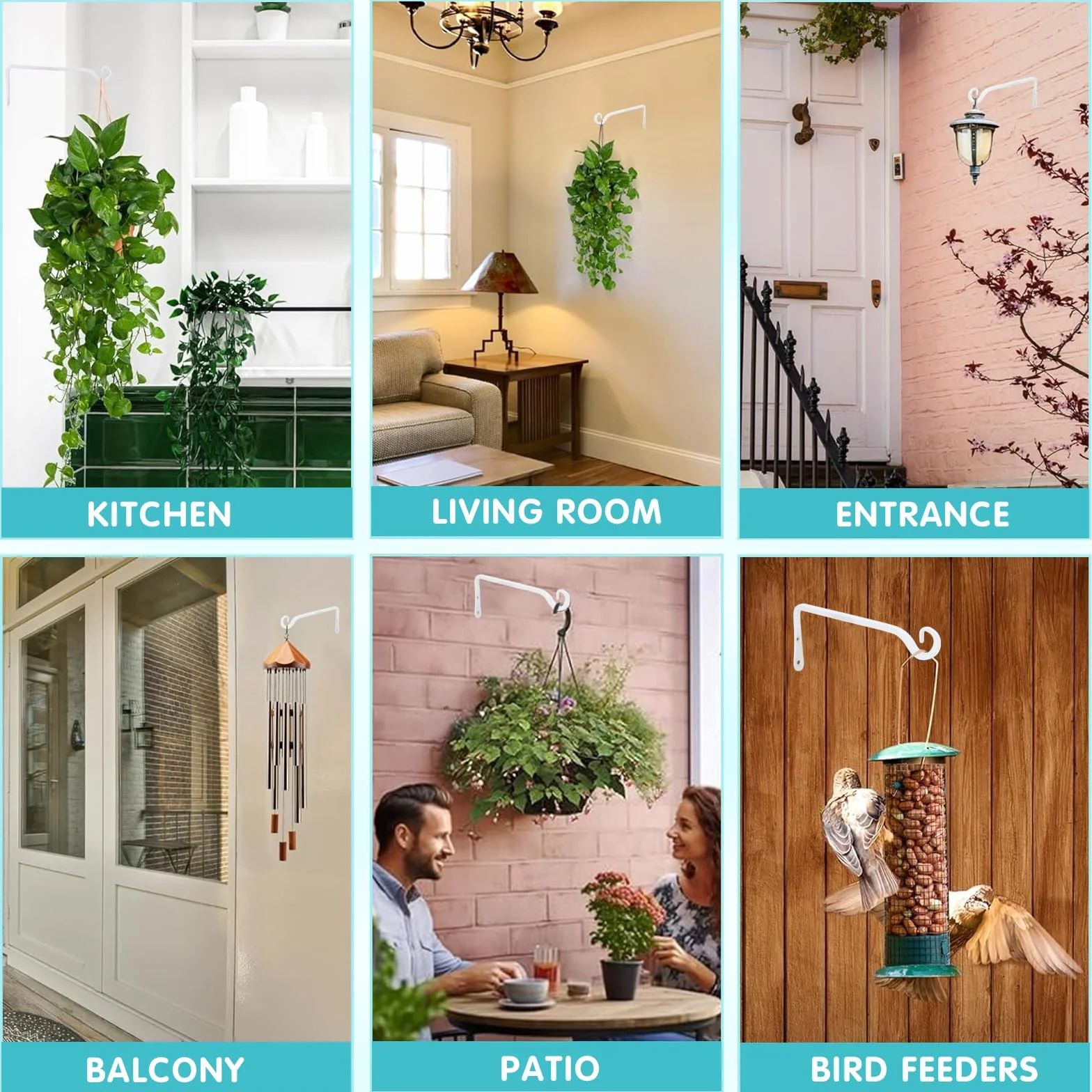2 Pcs Gancho Para Macetas Pared 25cm Gancho Planta Colgante Blanco Gancho Faroles de Pared Gancho Colgador Para Macetas Para Comedero para Pájaros Linterna Interiores Exteriores, 44bls/20kg