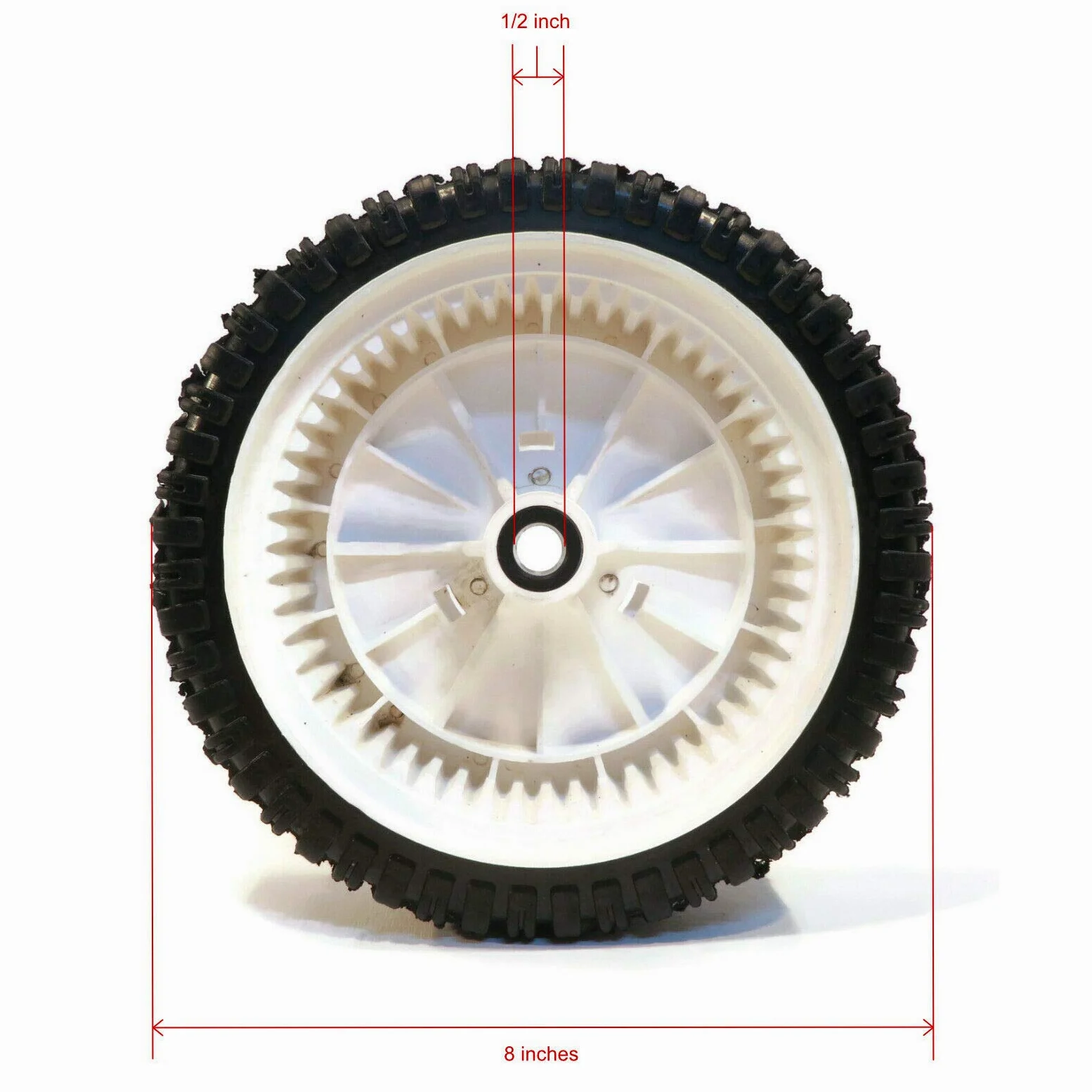 The ROP Shop | Rueda de tracción delantera de plástico, 8 pulgadas x 2 pulgadas con rueda de engranaje, 1/2 pulgadas de agujero, eje de desplazamiento de 1 5/8 pulgadas