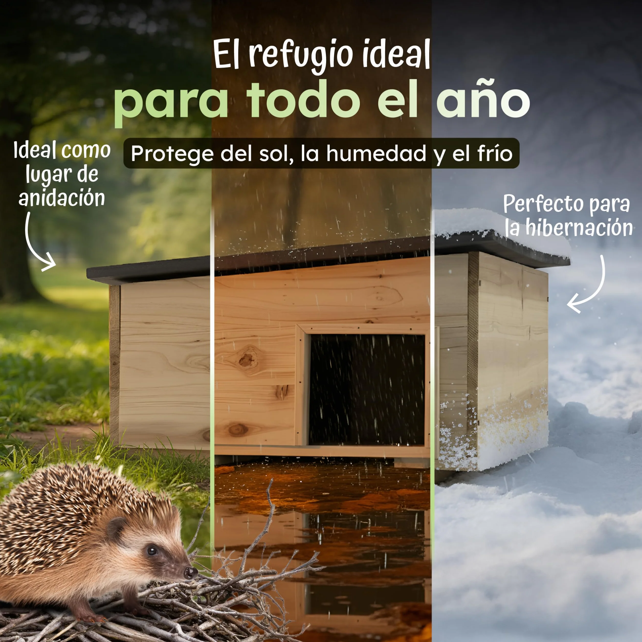 Moorland Casa de hibernación para erizos – Refugio Invierno FSC 54×38 cm con Base, Entrada laberíntica ventilada, Techo extraíble, Resistente al Clima para Uso en jardín