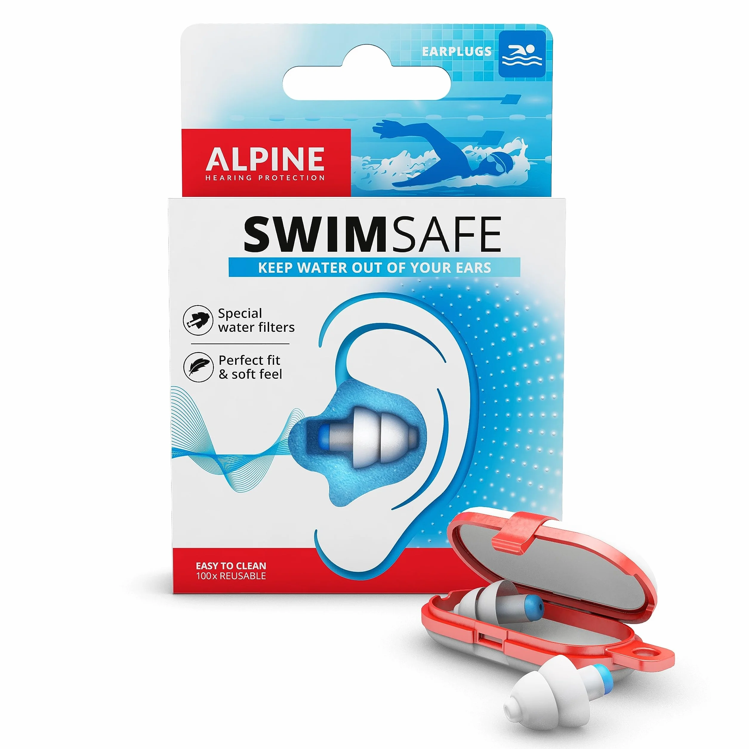 Alpine Swimsafe Tapones para los oídos natación filtros impermeables material termomaleable ajuste universal