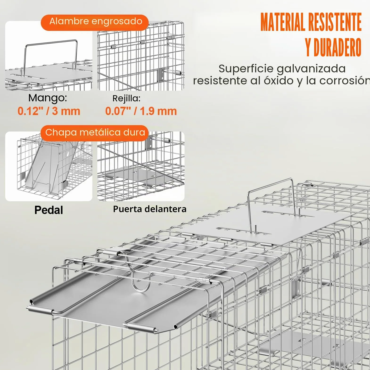 VEVOR Trampa para Animales 610x203x203 mm Jaula Plegable para Trampa para Gatos Alambre Galvanizado sin Crueldad con Asa Trampa para Conejos, Gatos Callejeros, Ardillas, Mapaches, Marmotas, Zarigüeyas