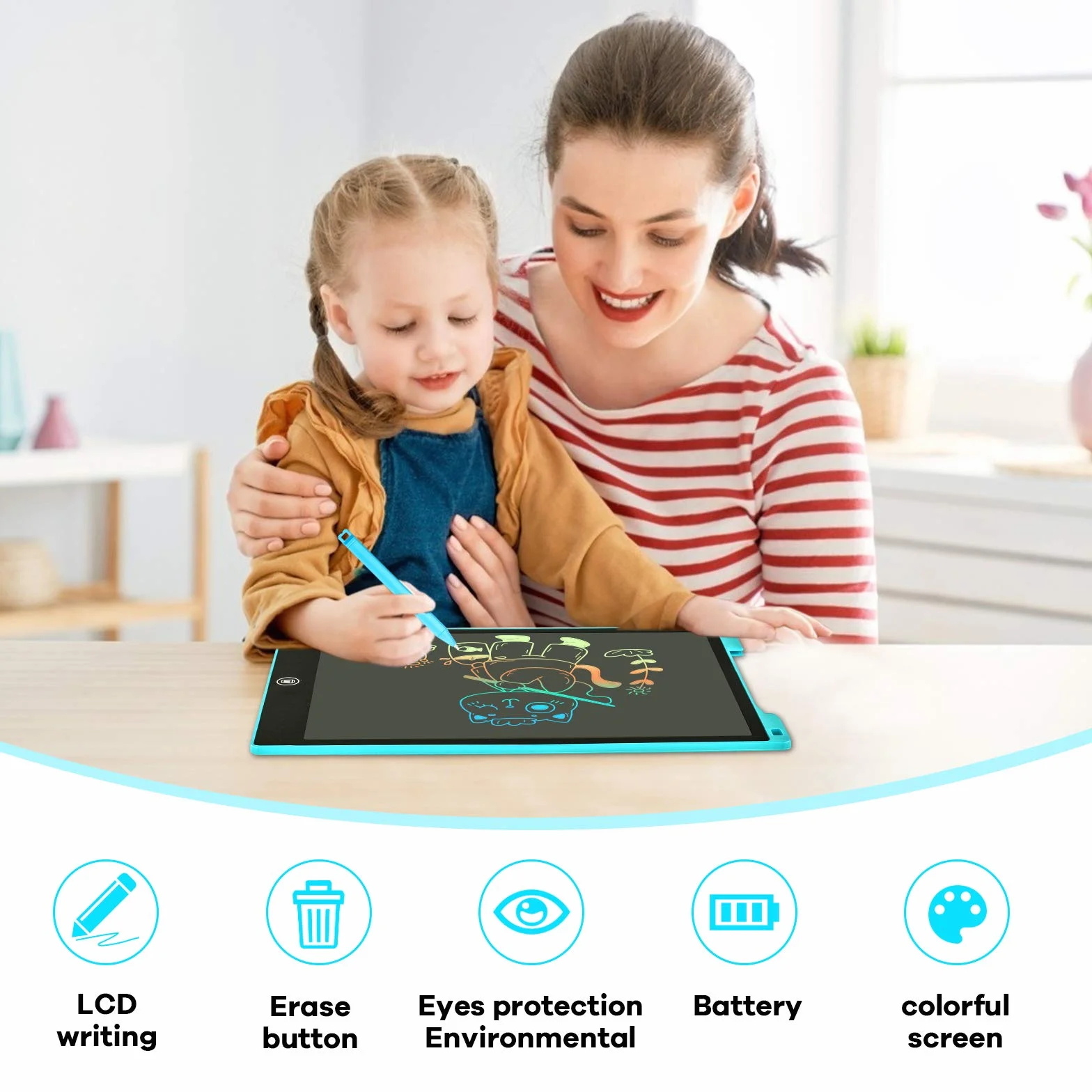 Tableta de Escritura LCD 12 Pulgadas, Tablet de Dibujo Infantil para Hogar, Escuela y Oficina (Azul)