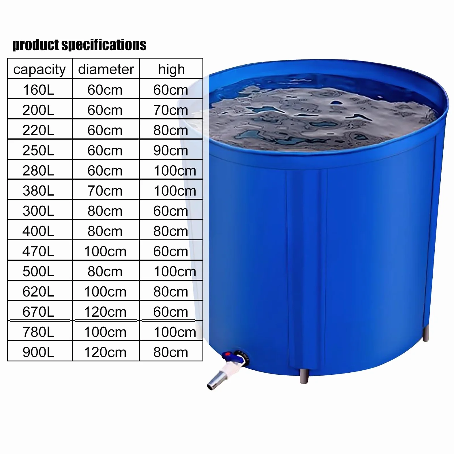 Barril de lluvia plegable portátil con espiga de filtro, sistema de recogida de agua de lluvia de 160 L para captación de agua de bajante