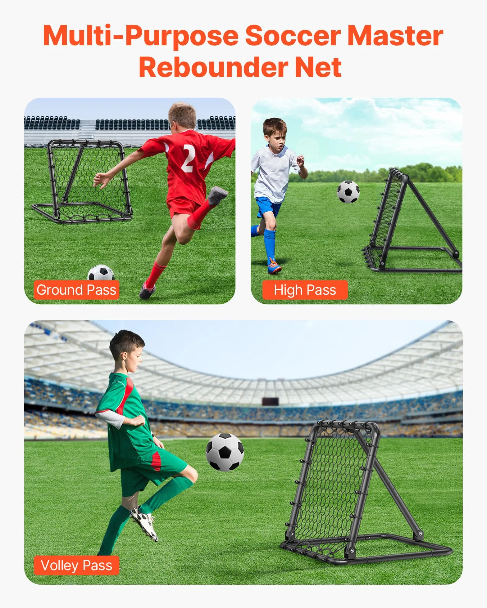 VEVOR Red de Rebote para Fútbol Portátil, Ángulos Ajustables, 850 x 865 x 860 mm