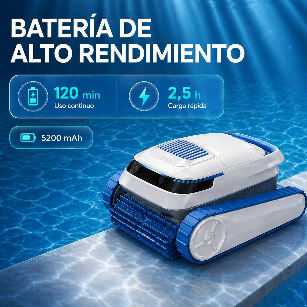 QD40 Robot limpiafondos Piscina sin Cable batería 120 min – Limpia Fondo, Paredes y línea de Agua, navegación Inteligente, Auto Parking, App Bluetooth, Filtro 4L Alta Capacidad