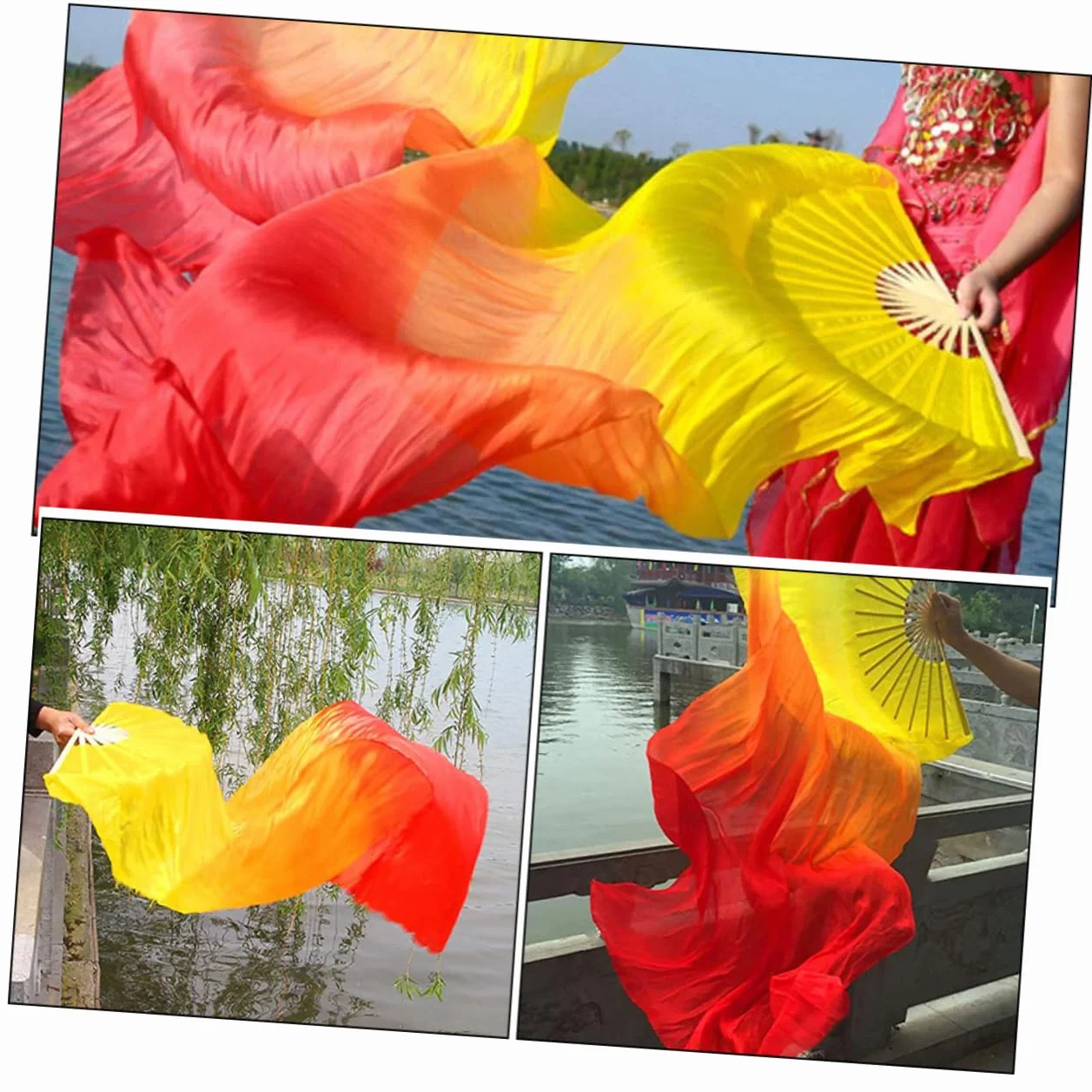 Abanicos De Danza Plegables 2 Piezas Ventiladores De Velo Degradado 47.24x23.62In para Festivales