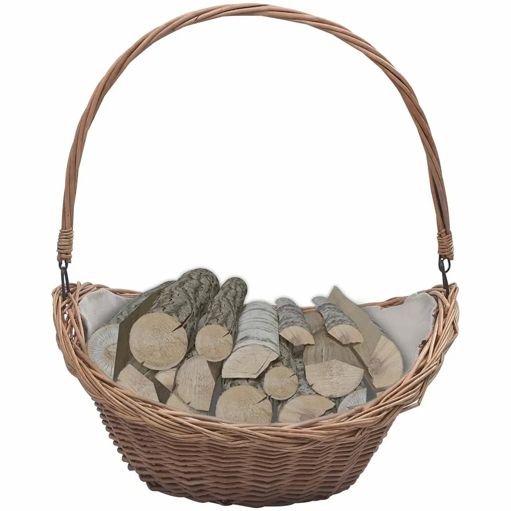 Cesta para leña resistente con asa de transporte, 57 × 46 × 52 cm, mimbre marrón, ideal para guardar leña en estilo rústico rústico, versátil como cesto para la ropa