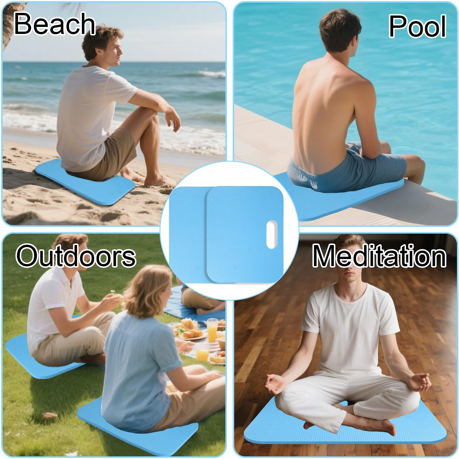 BOXOB 3uds Tapetes Sentarse Junto Piscina, 40x30x1cm Portátil Almohadilla Sentarse Playa Antideslizante Impermeable Cojines Asiento Regalo para Piscina Camping Viajes Descansar Aire Libre (Azul)