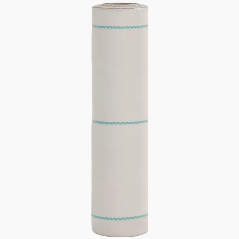 Fieltro blanco para malas hierbas 0,5 x 100 m de polipropileno, fieltro para jardín con rayas verdes cada 20 cm, 60 g/m², tejido de suelo transpirable para arriates, terrazas, caminos, grava