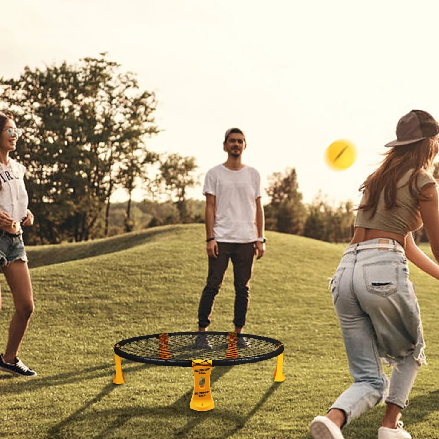 Set de Roundnet con luces para exterior: 3 pelotas, red de juego y competición, bolsa, bomba e instrucciones