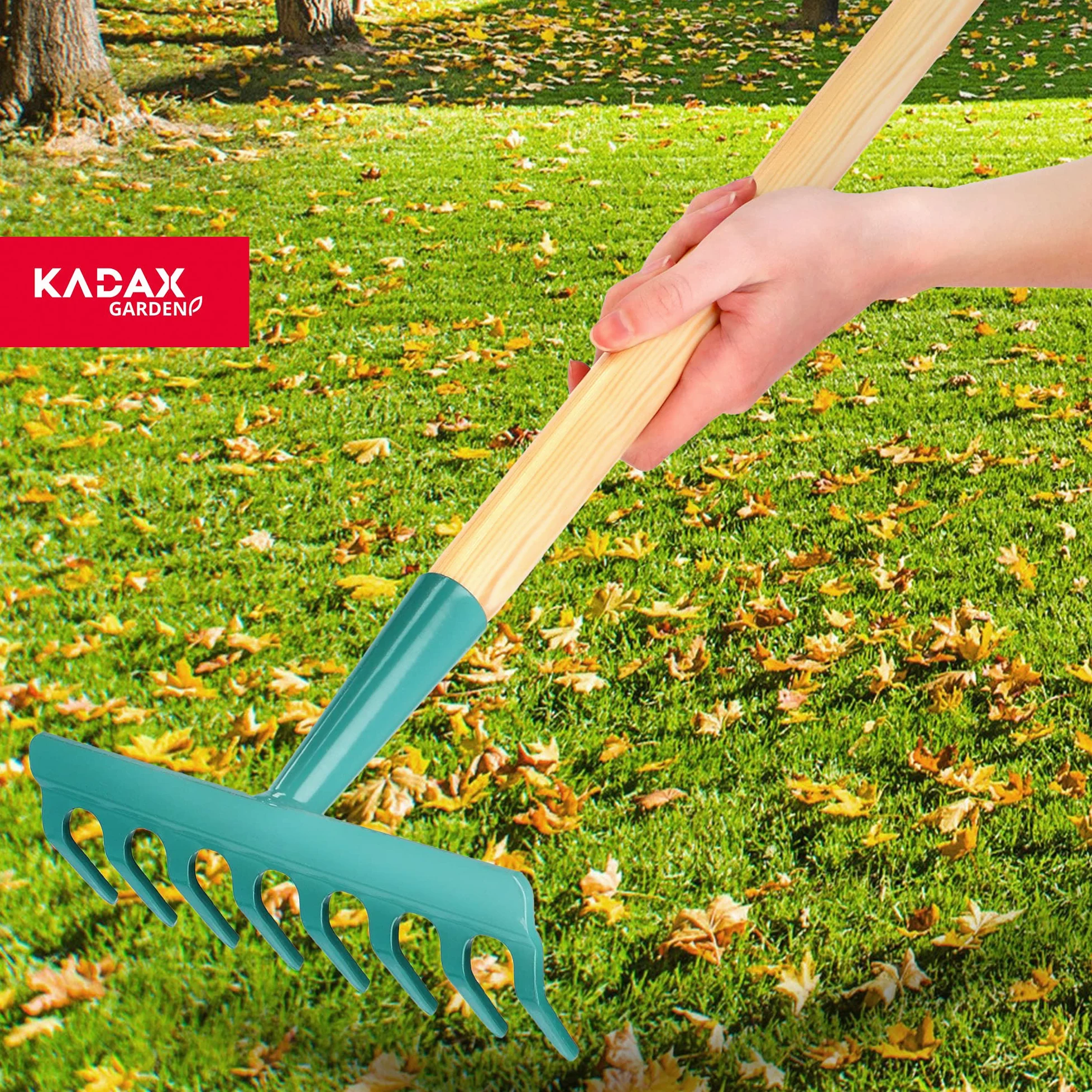 Kadax - Rastrillo para mujer con mango largo para jardín, rocas, ramas, herramientas de jardín, rastrillo, rastrillo, rastrillo, rastrillo de jardín con cabeza dura (8 puntas)