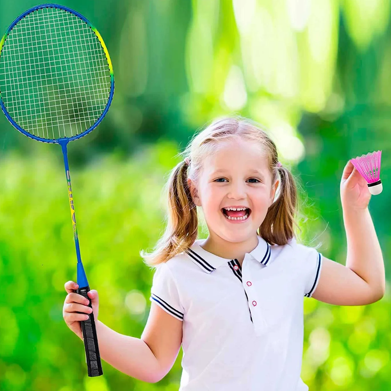 Tradineur Set de 2 Raquetas de bádminton para niños con Volante y Funda 66 x 20 cm