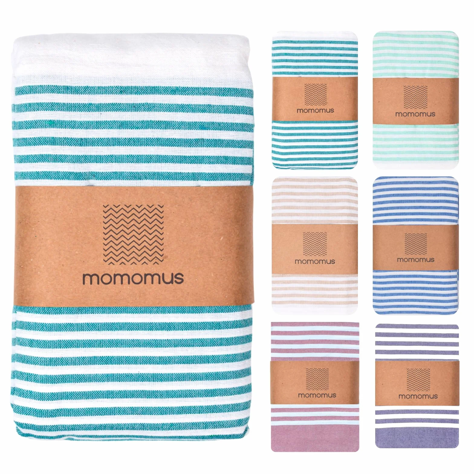 MOMOMUS Fouta XXL o Manta de Pícnic Antiarena - Ligera, Plegable y Estilo Boho - Ideal como Toalla, Esterilla de Playa Grande o Manta de Playa - Verde Mar, 210x240 cm