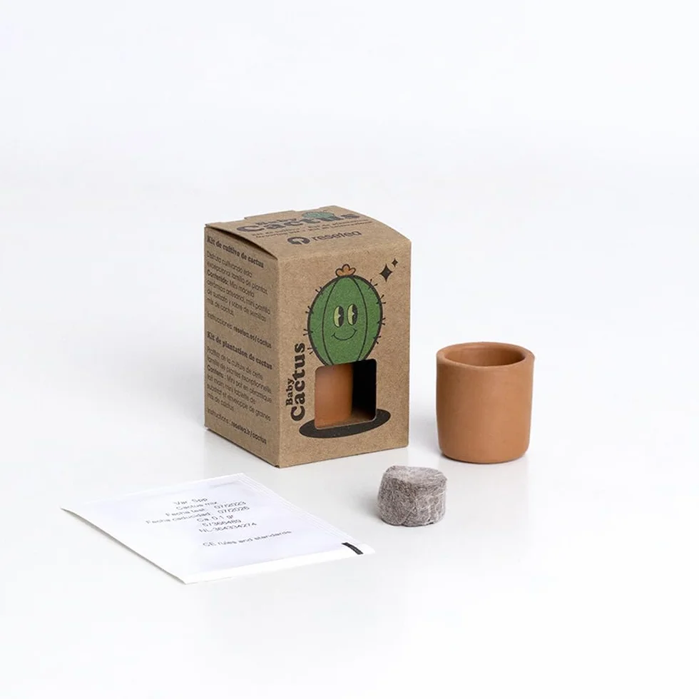 Baby Cactus – Kit de Cultivo de Cactus con Maceta de Barro Artesanal | Fácil de Cuidar | Regalo Original y Decorativo | Resetea