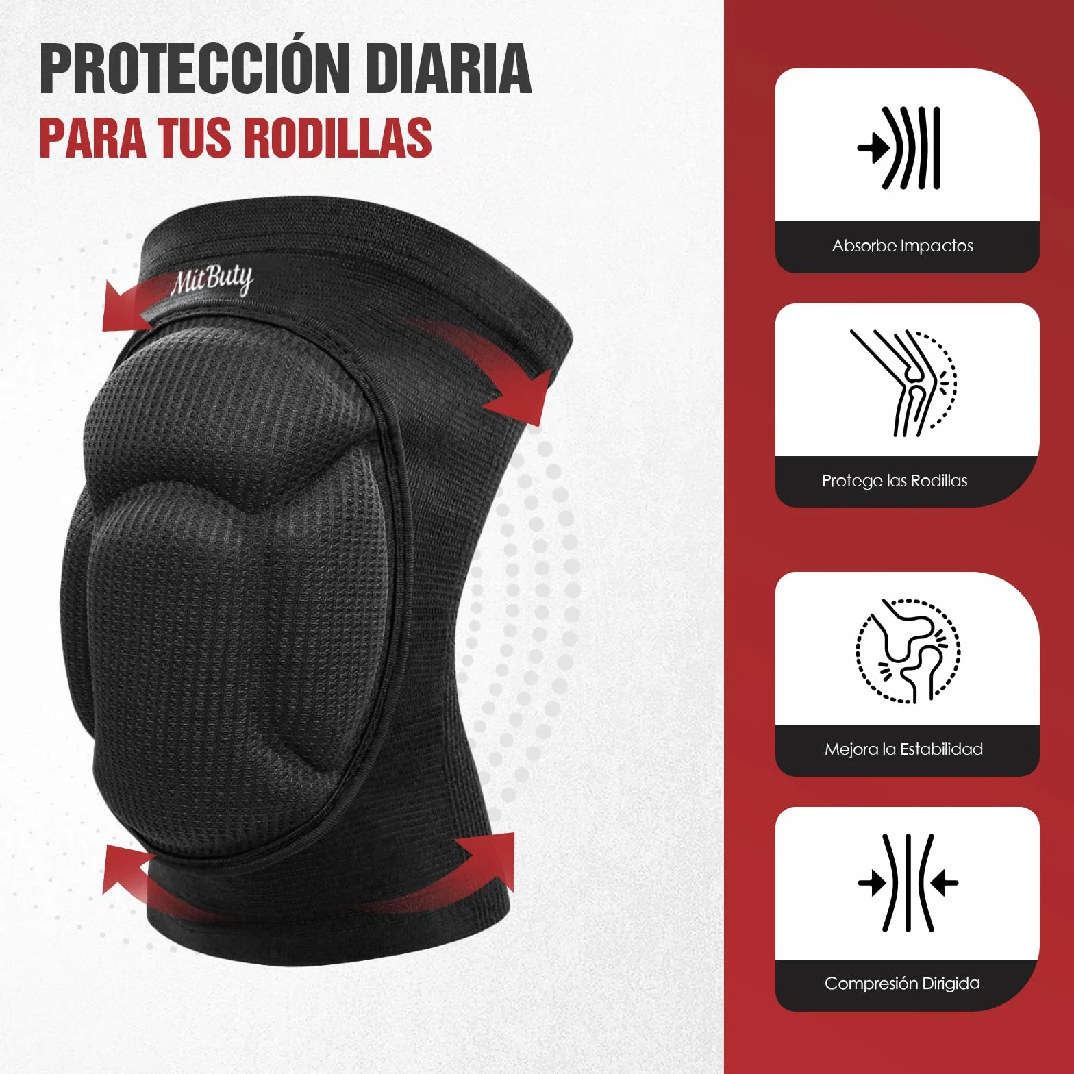Rodilleras Protectoras de Trabajo y Deporte – 1 Par Almohadillas de Espuma Gruesa para Voleibol, Danza, Gym