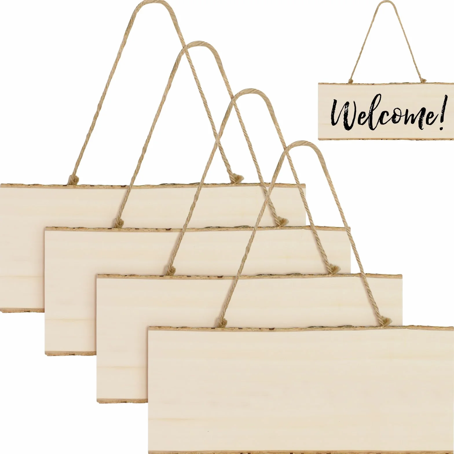 Pack de 4 Cartel Madera Colgante de Boj Macizo 25x10x1cm Letreros de Madera sin Terminar Placas para Manualidades Pirograbado y Grabar a Láser para Bodas, Jardines y Decoración Navidad
