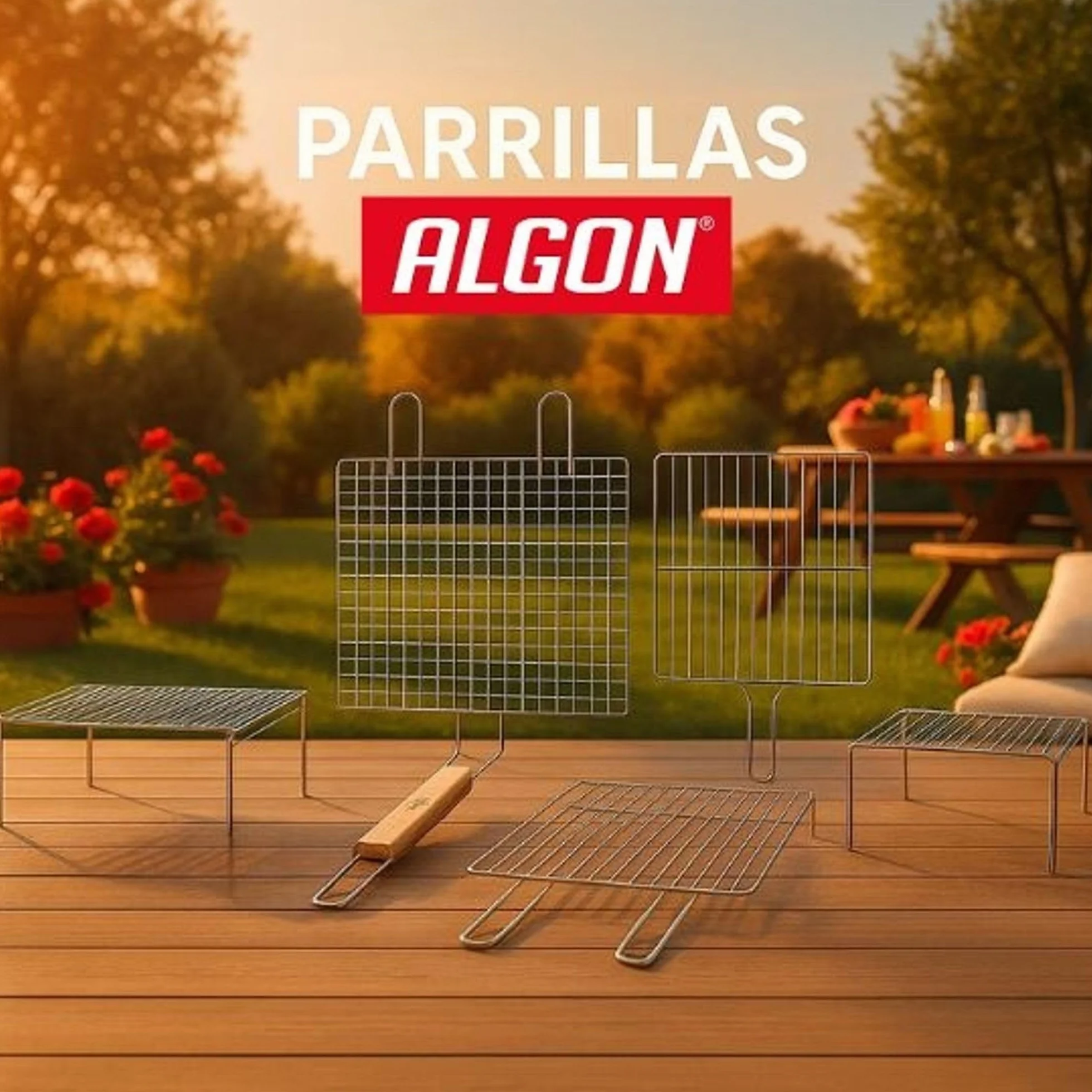 Algon | Parrilla Barbacoa 50x50 Grande Doble, Acero Inoxidable Zincado Gris Metalizado con Cierre de Seguridad - Parrilla Ideal para Asar Carnes y Verduras Resistente y Duradera para Exterior