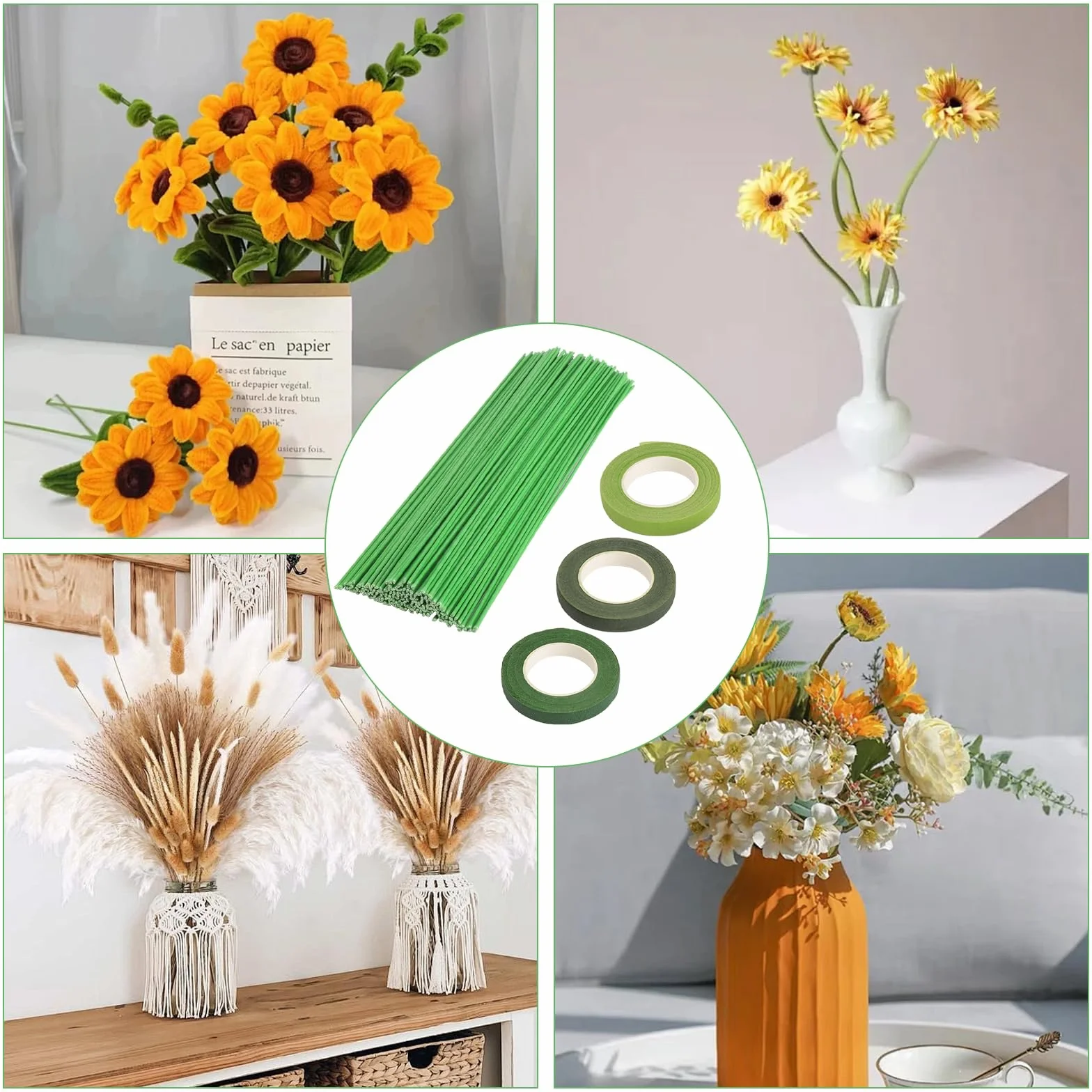 Alambre para flores verde, 150 unidades, 2 mm, 30 cm, alambre verde para floristería, varillas de alambre para manualidades, alambre estable para manualidades, flores, arreglos, ramos de jardín