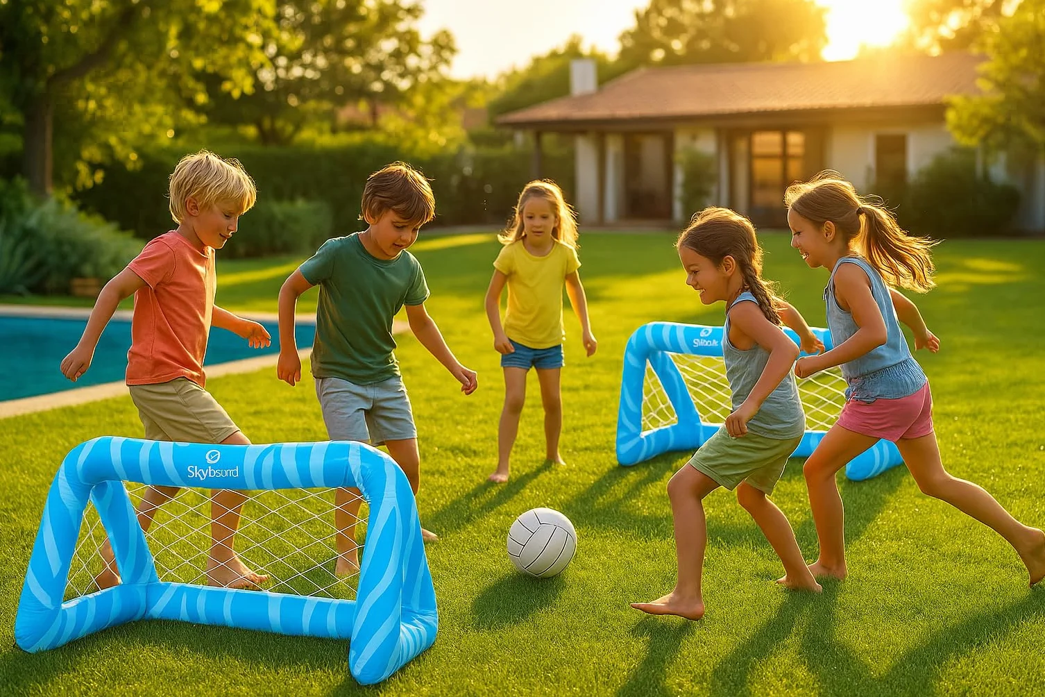 SkyBound 2 Porterías Piscina Hinchables para Niños con Balón y Bolsas de Peso Juguete Deportivo Acuático Fútbol