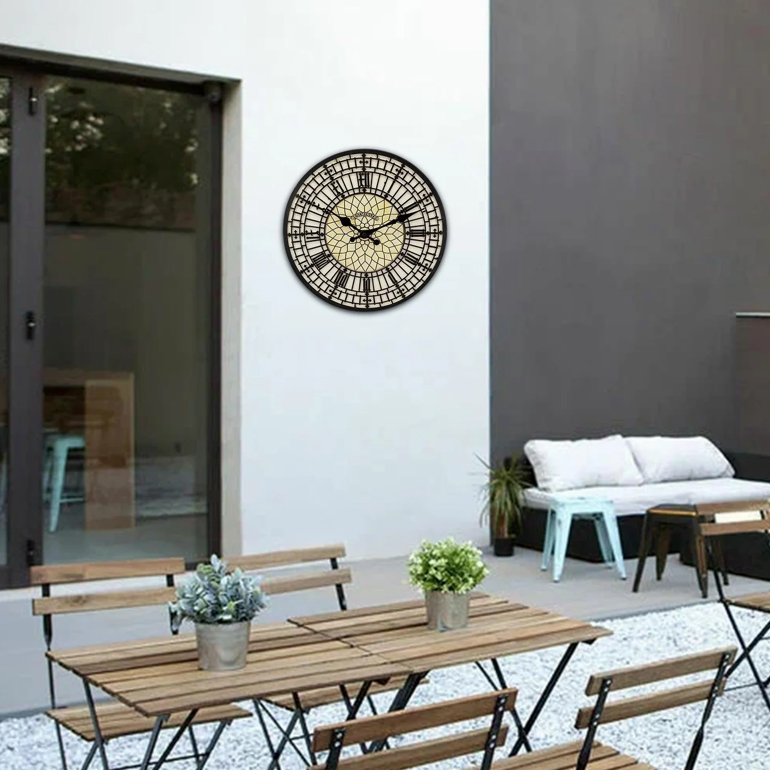 Reloj de pared resina números romanos exterior grande resistente intemperie transparente para patio piscina