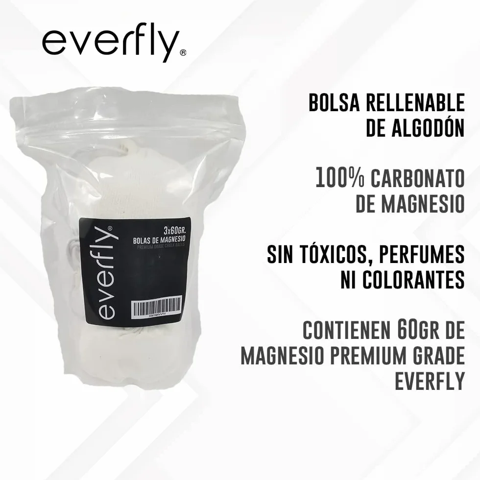 EVERFLY Magnesio en Bolas Polvo Crossfit 3x60gr Chalk Balls Escalada Halterofilia Gym Extra Agarre Grip Dry Hands