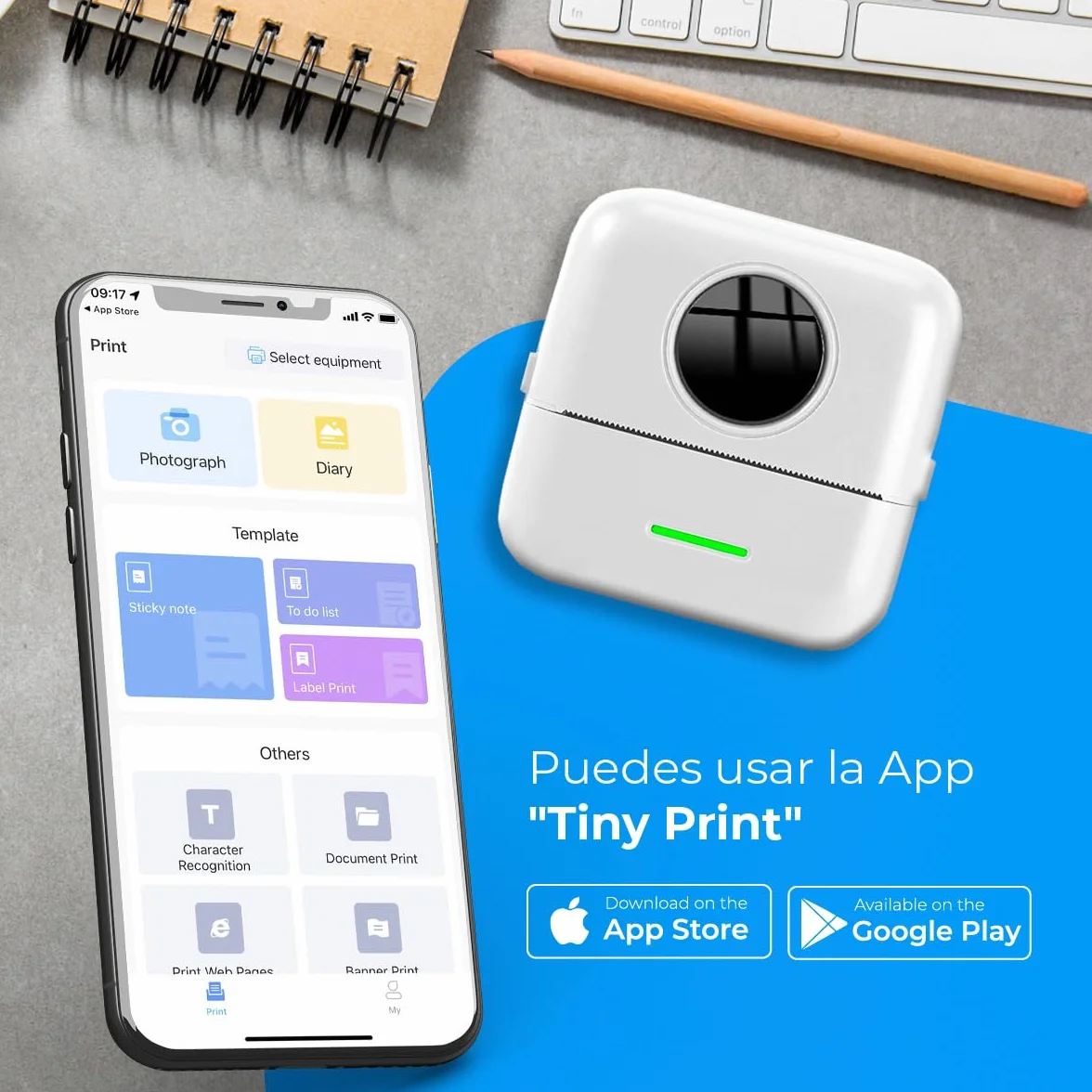 NK Impresora Fotográfica Portátil Mini Térmica Inalámbrica con 5 Rollos de Papel, USB, iOS y Android, Blanco