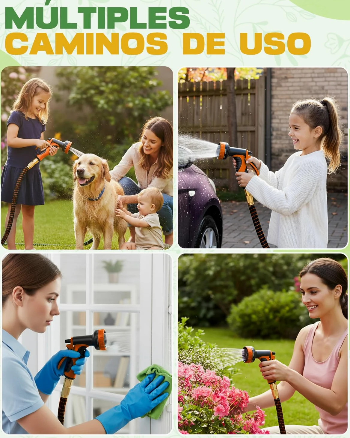 Manguera Extensible Jardín 30m Profesional, Manguera Agua Flexible 30 Metros con Núcleo de Látex Reforzado, Antitorsión y Resistente, Pistola de 10 Gatos y Conectores de Latón
