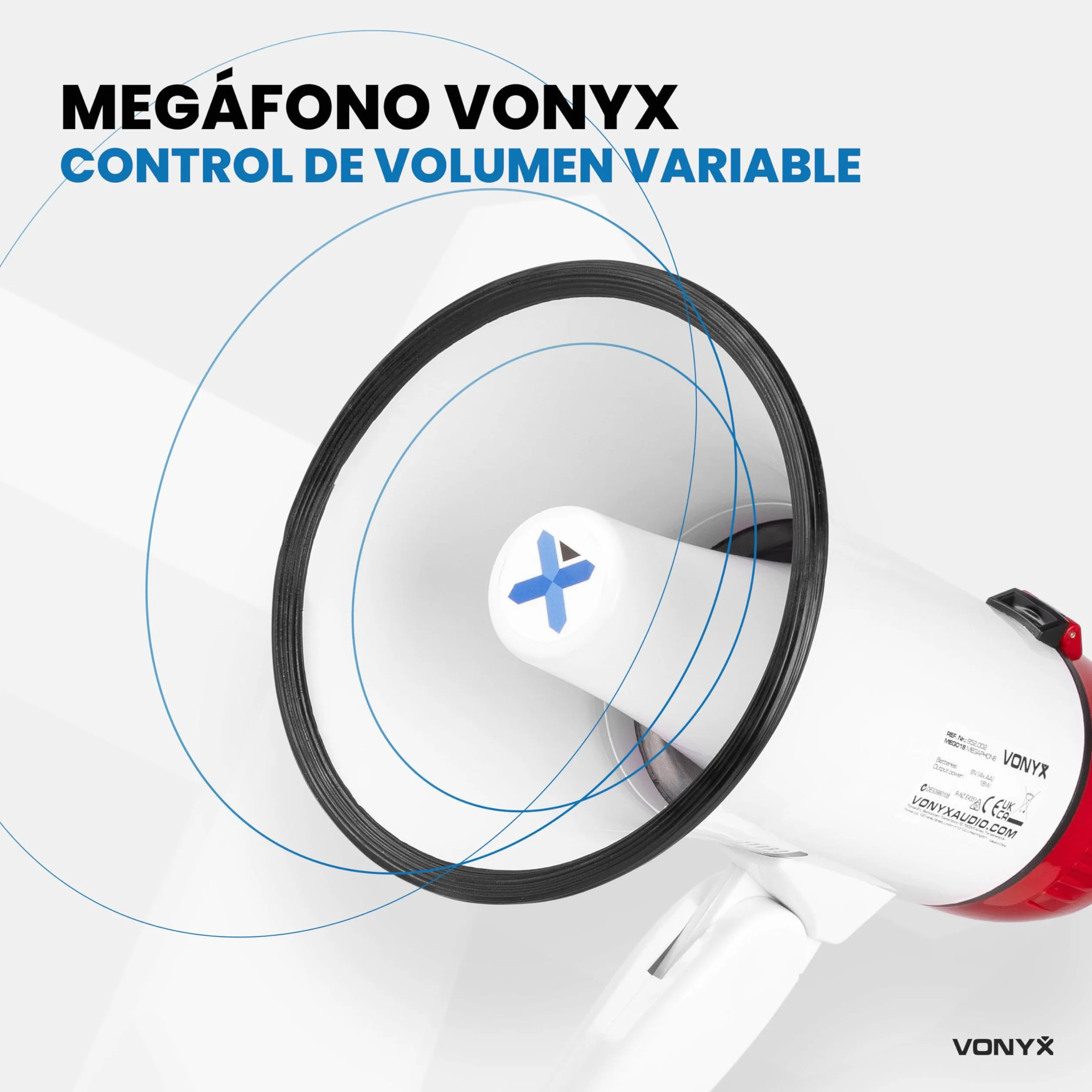 Vonyx MEG018 Megáfono Bluetooth 18W 600m Alcance Sirena Grabación 60s Ligero Eventos Deportes