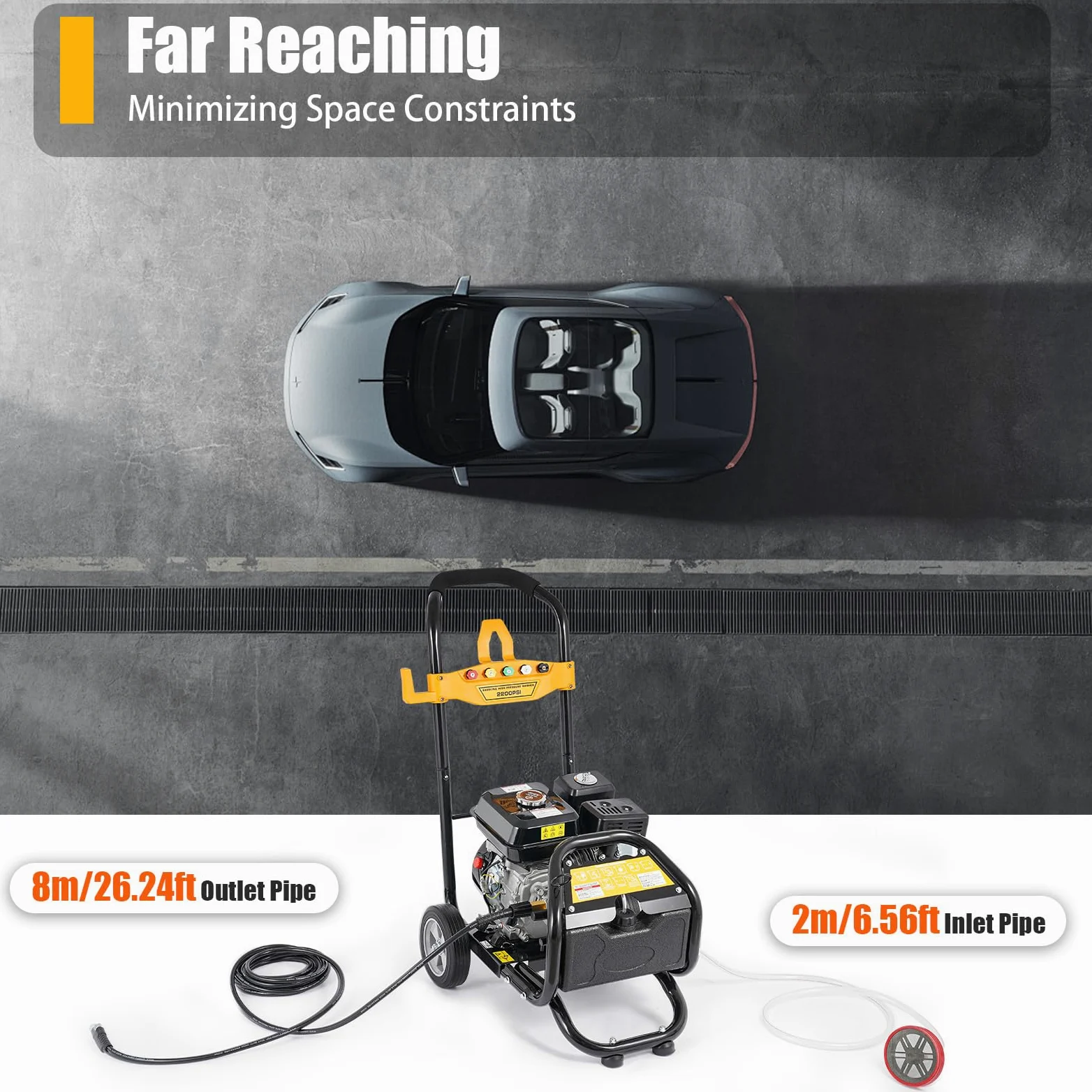 Limpiador de alta presión de gasolina de 2200 PSI Pressure Washer, 7,5 CV 3400 rpm, limpiador de alta presión con manguera de 8 m + 5 boquillas, autocebante + conector de grifo, para coche, patio o
