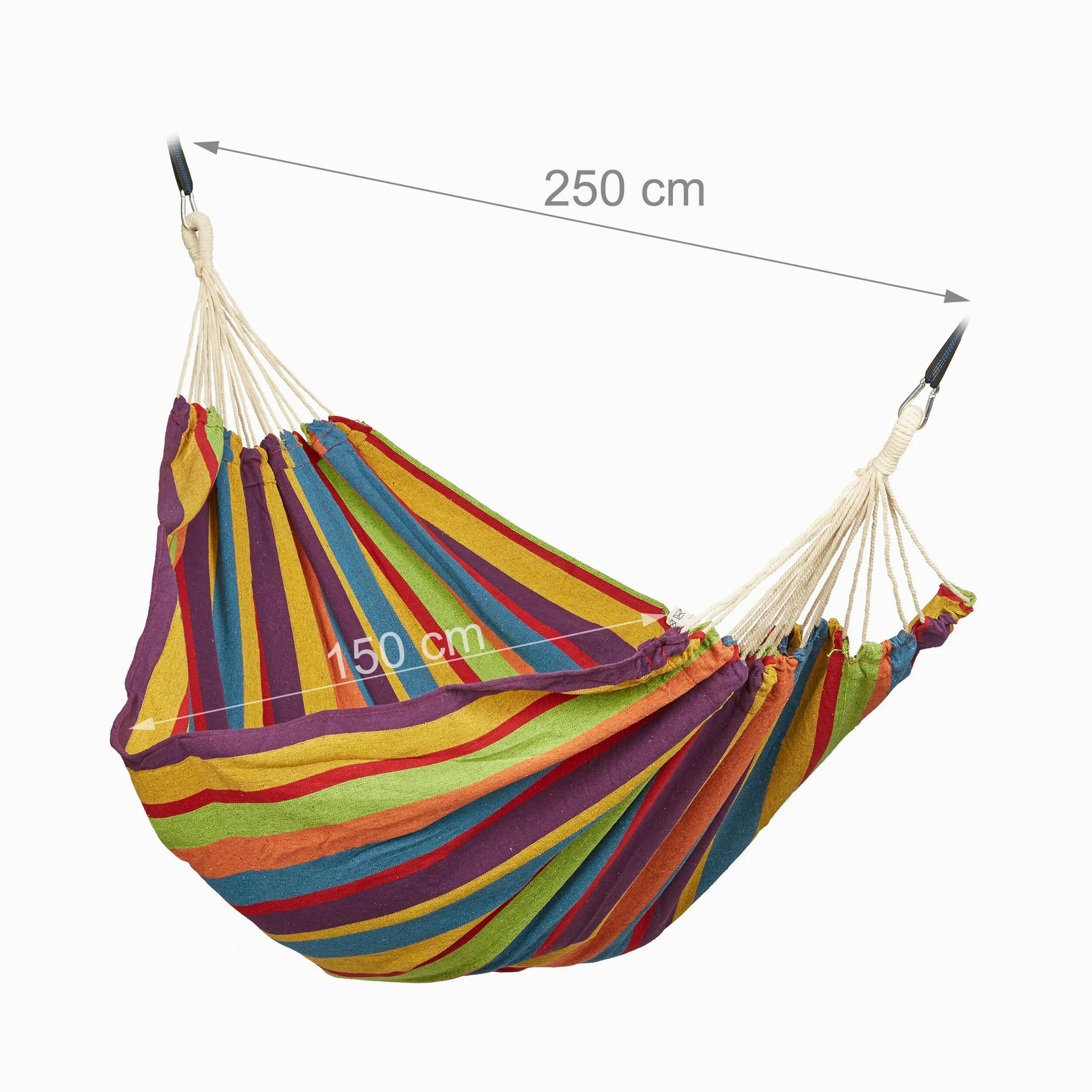 Relaxdays Hamaca de Algodón, 150 x 190 cm, con Set de Fijación, hasta 300 kg, Portátil, Cama Colgante, Multicolor