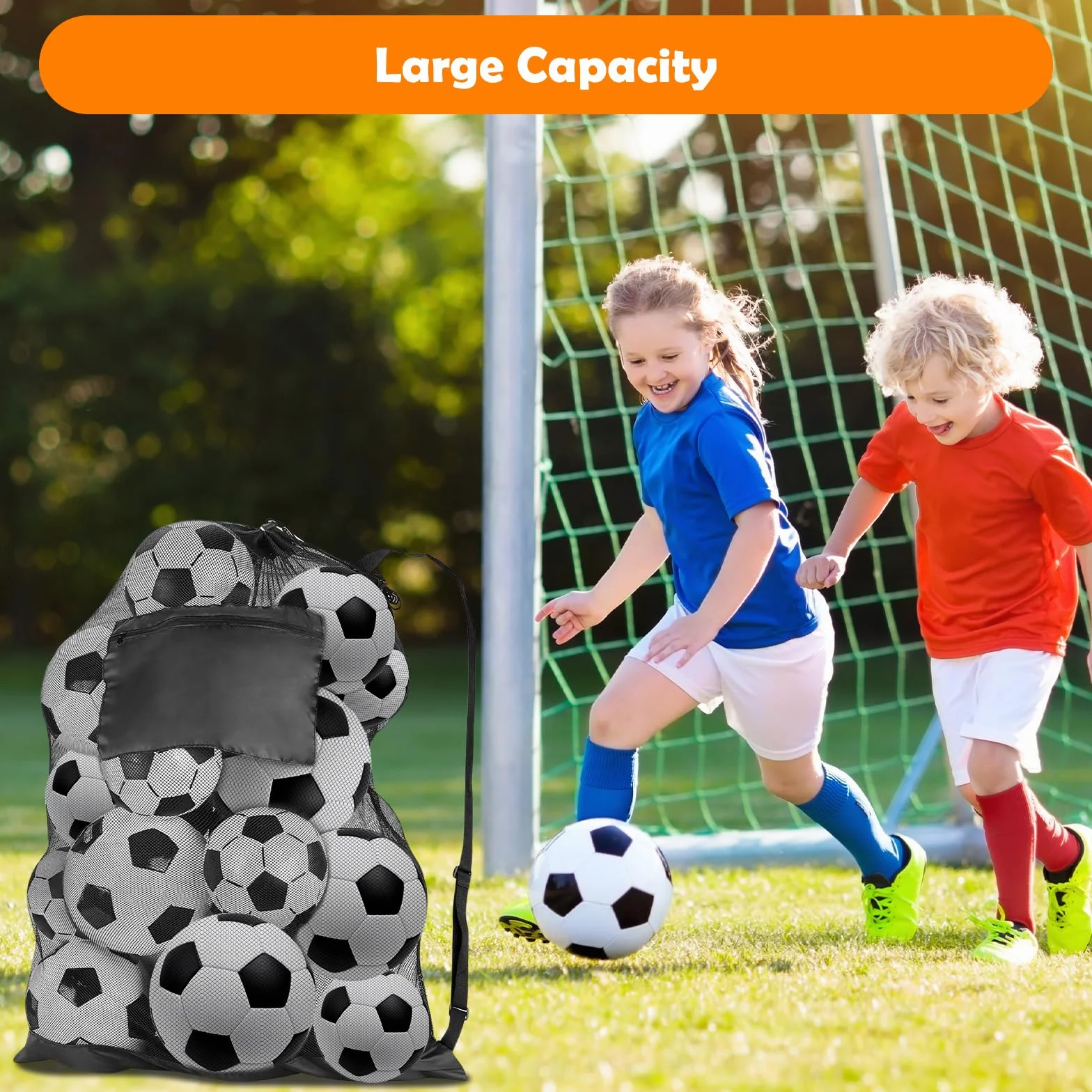Bolsa de Malla Extra Grande para Balones de Fútbol, Voleibol, Baloncesto, Rugby, 76x100cm