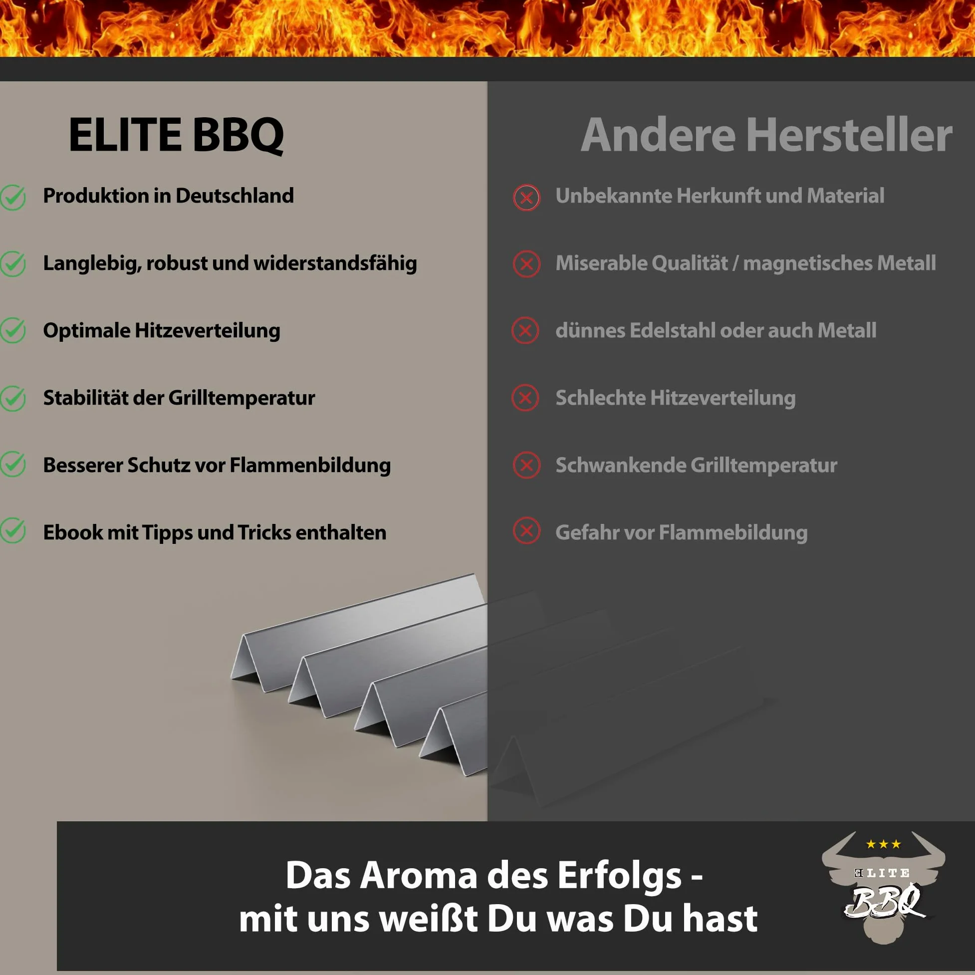 ELITE BBQ Rieles aromáticos adecuados para Weber Spirit 320, Flavorizer Bars Spirit 320, Flavorizer Bars Spirit 320, barras aromáticas de acero inoxidable, Weber Flavorizer Bars Spirit 320, Weber
