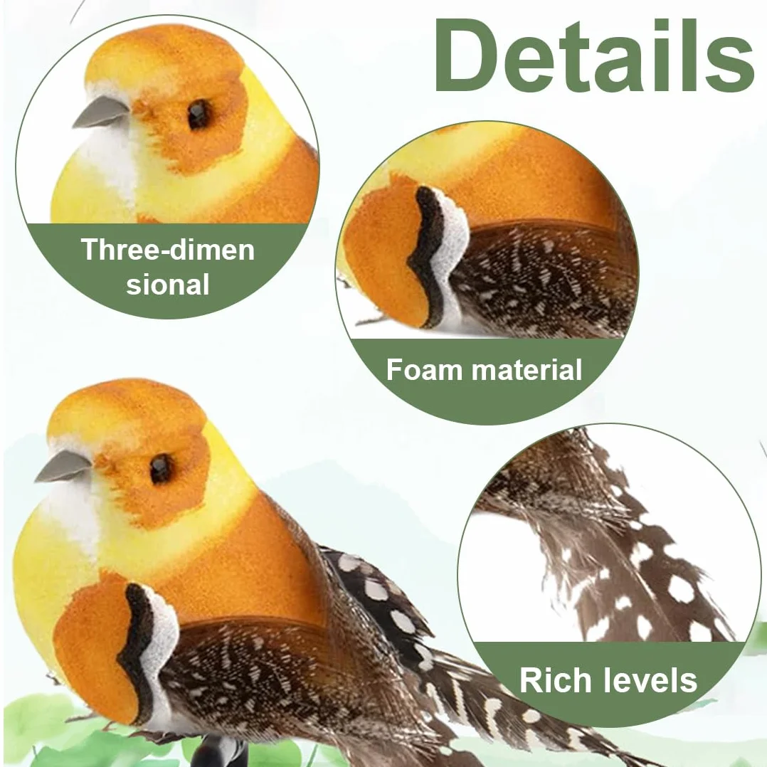 WUSJCOF 5 Piezas de Pajaros Decorativos con Clip – Pajaritos Decorativos Coloridos para Decoración de Primavera, Jardín, Fiesta y Boda