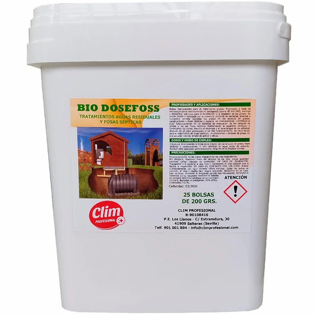 Activador enzimático biológico de fosas sépticas y depuradoras. Pack 5 kg. Degradación de materia orgánica, grasas, detergentes y celulosa en arquetas o fosas sépticas