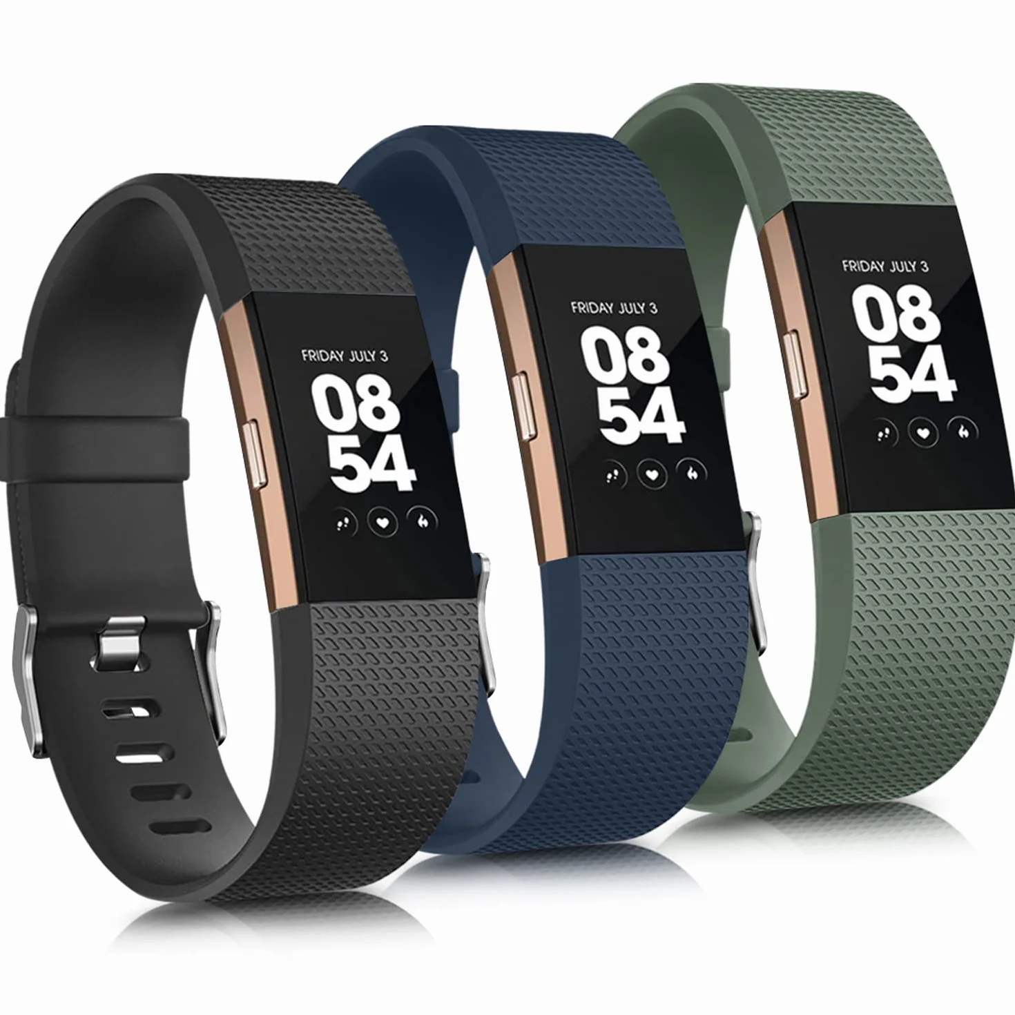 Mugust Correa para Fitbit Charge 2 Mujer Hombre 3Pack Silicona Deportes Ajustable Pulsera Repuesto Negro Azul Verde