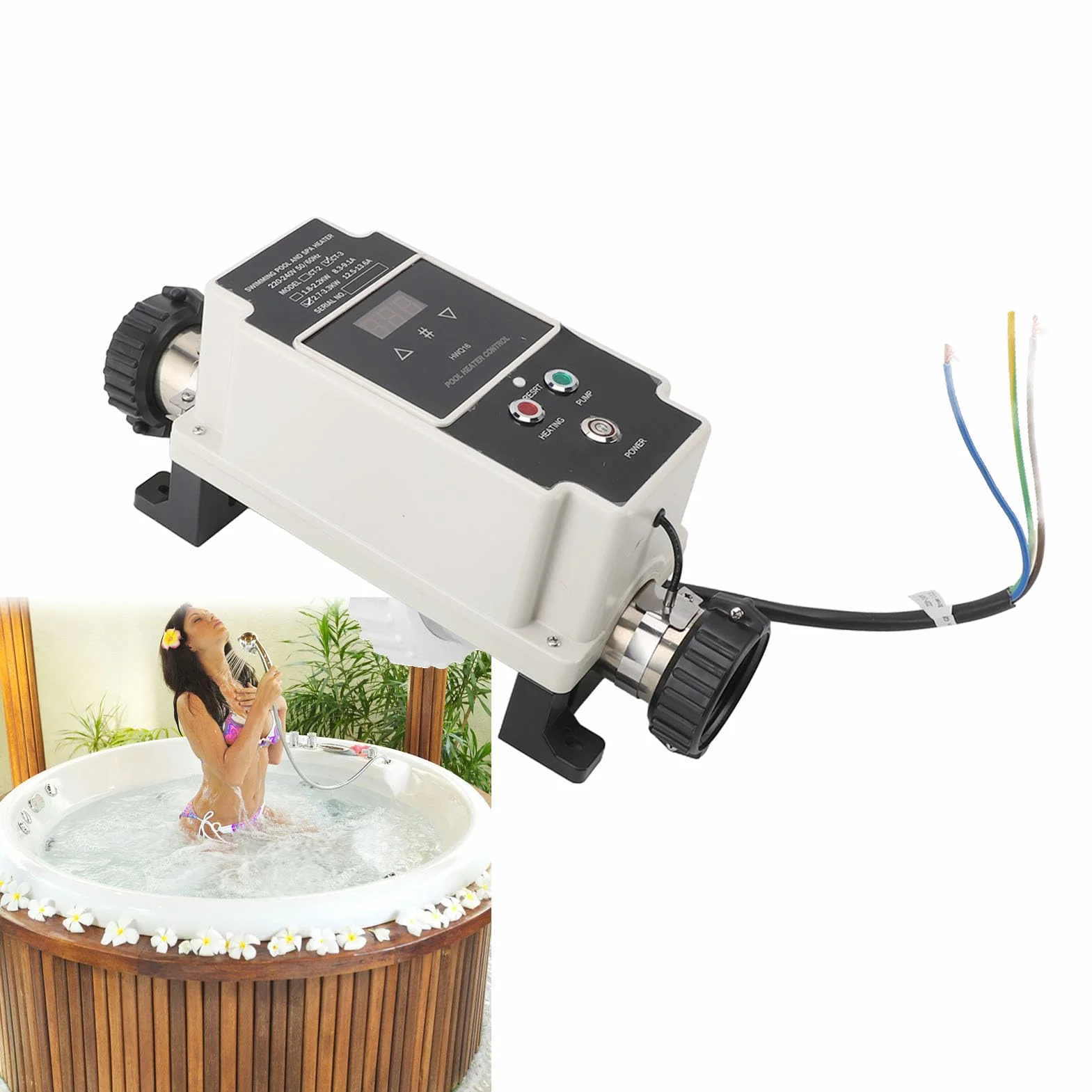 Sxhlseller Bomba de Calor para Piscina 230 V - 2,7-3,3 KW Termostato Calentador de Agua para Piscina con Pantalla Digital para Bañera de Hidromasaje