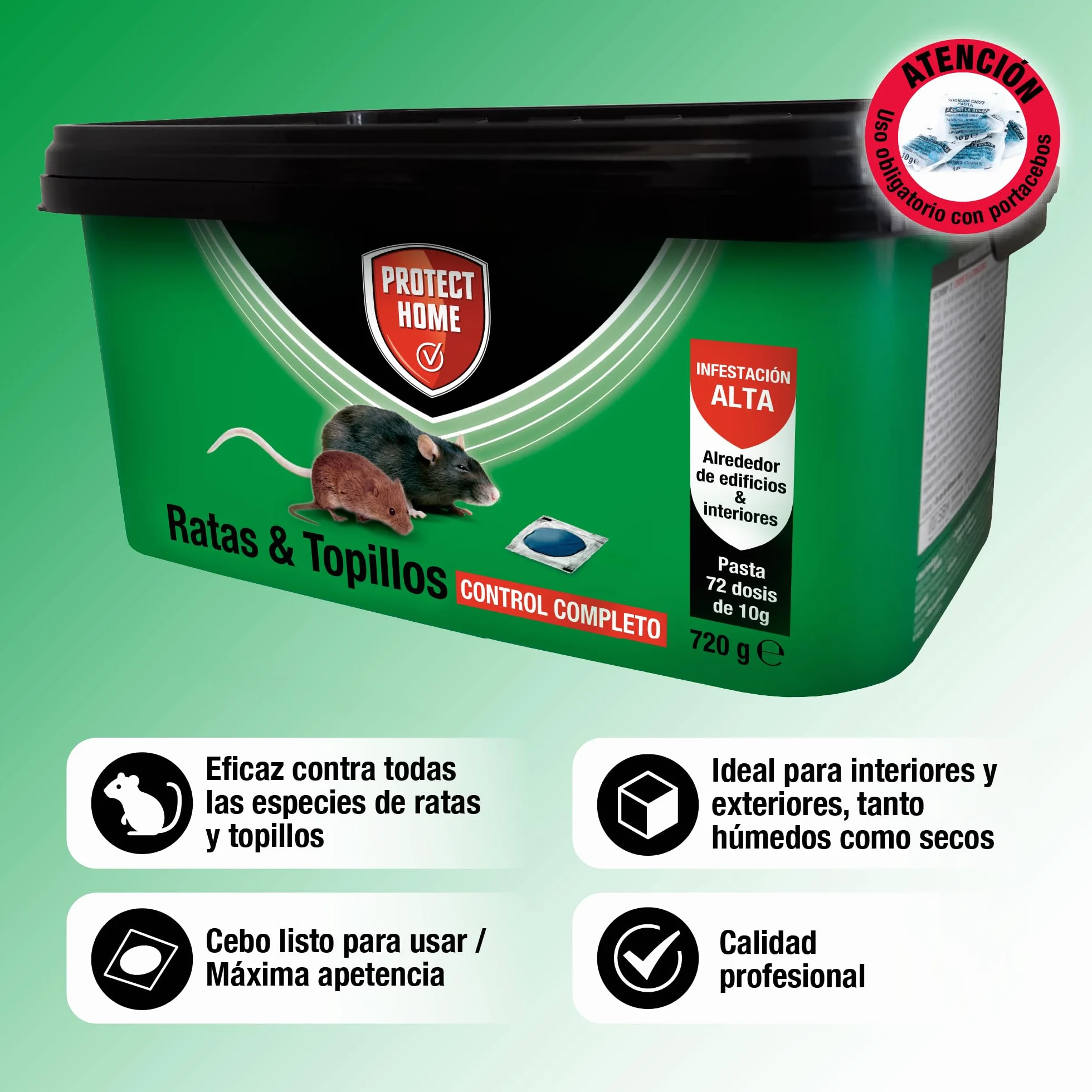 Protect Home, Atrayente de ratas y topillos en formato pasta. Indicado para interiores y exteriores. Único registrado en España para el control de topillos.