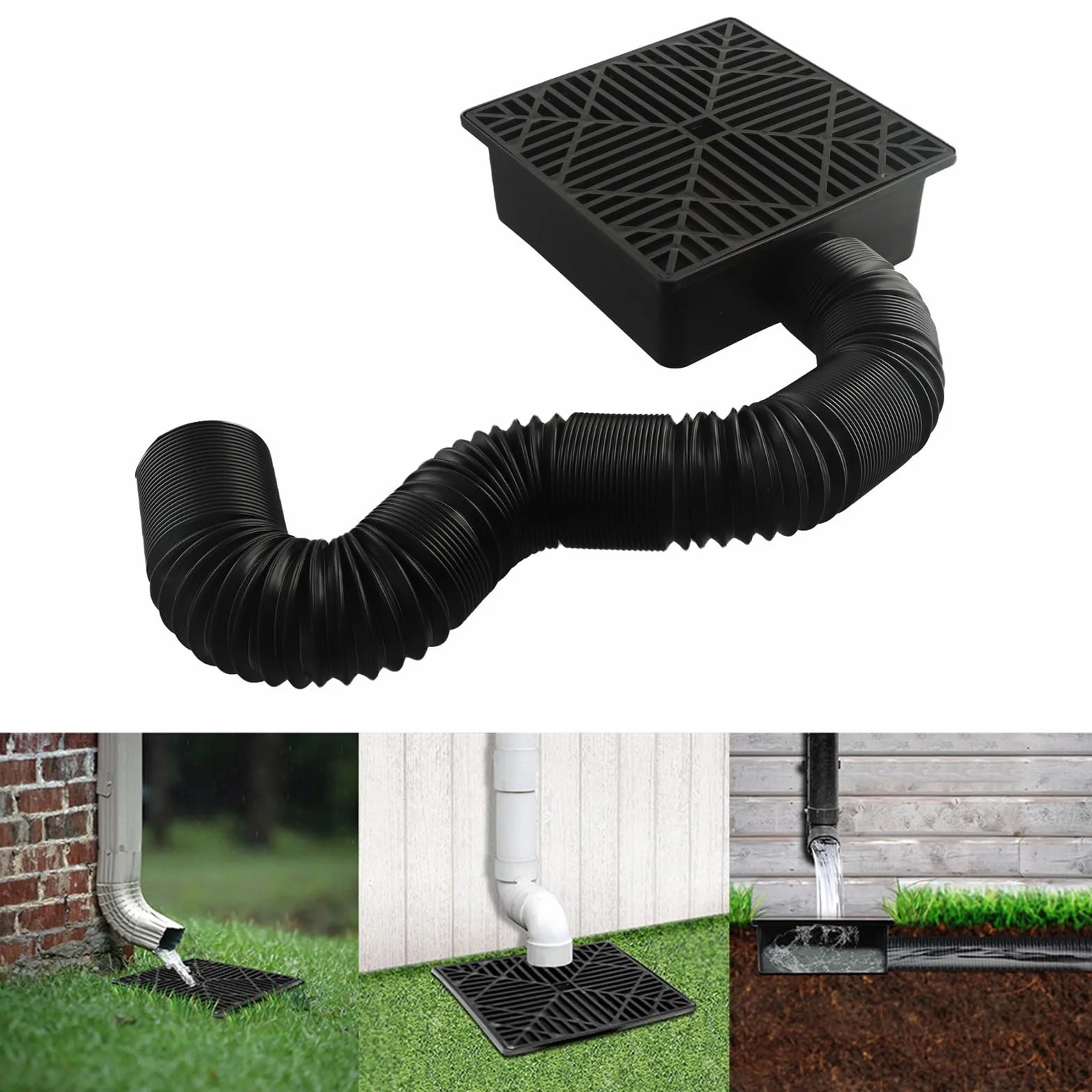 Kit de drenaje de lavabo subterráneo de perfil bajo de 9.0 x 9.05 pulgadas con tubo extensible de 5.5 pies para césped de patio