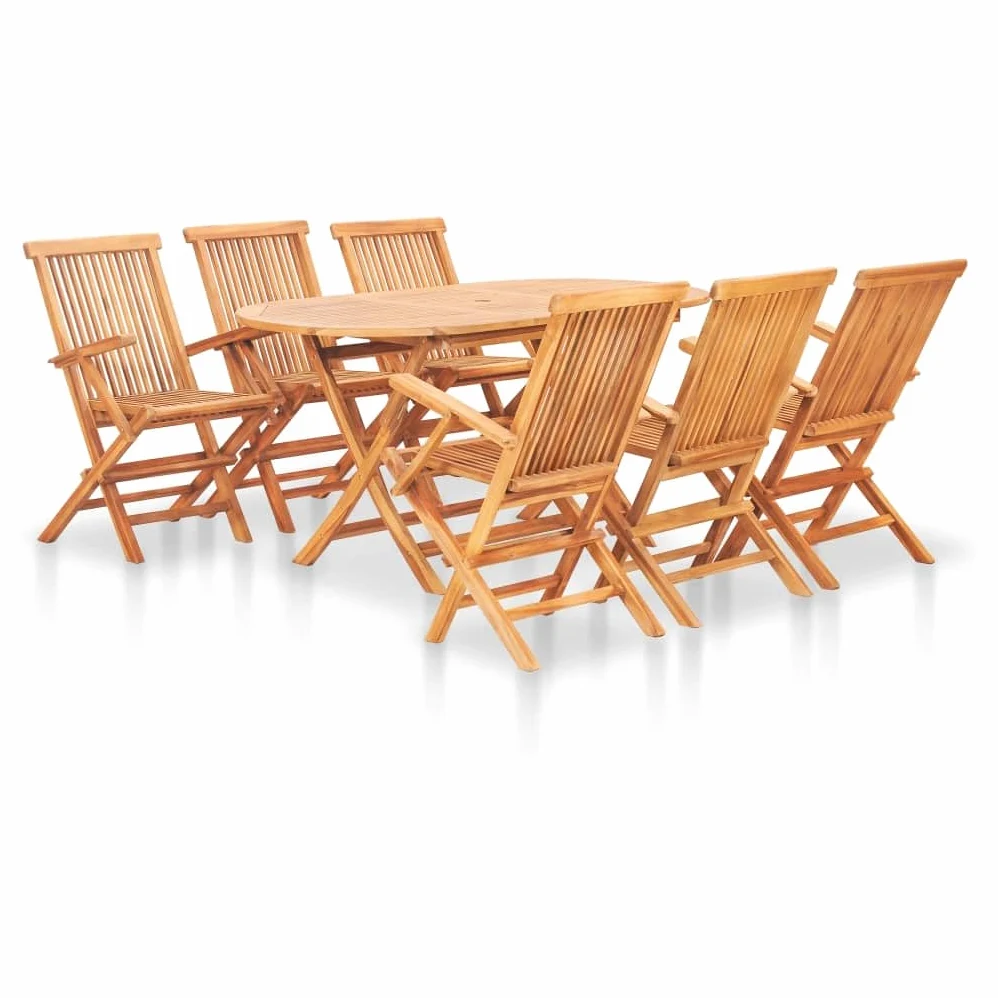 Juego de muebles de jardín de 7 piezas de teca maciza, mesa y sillas plegables, superficie pulida, fácil de limpiar, para terraza y patio